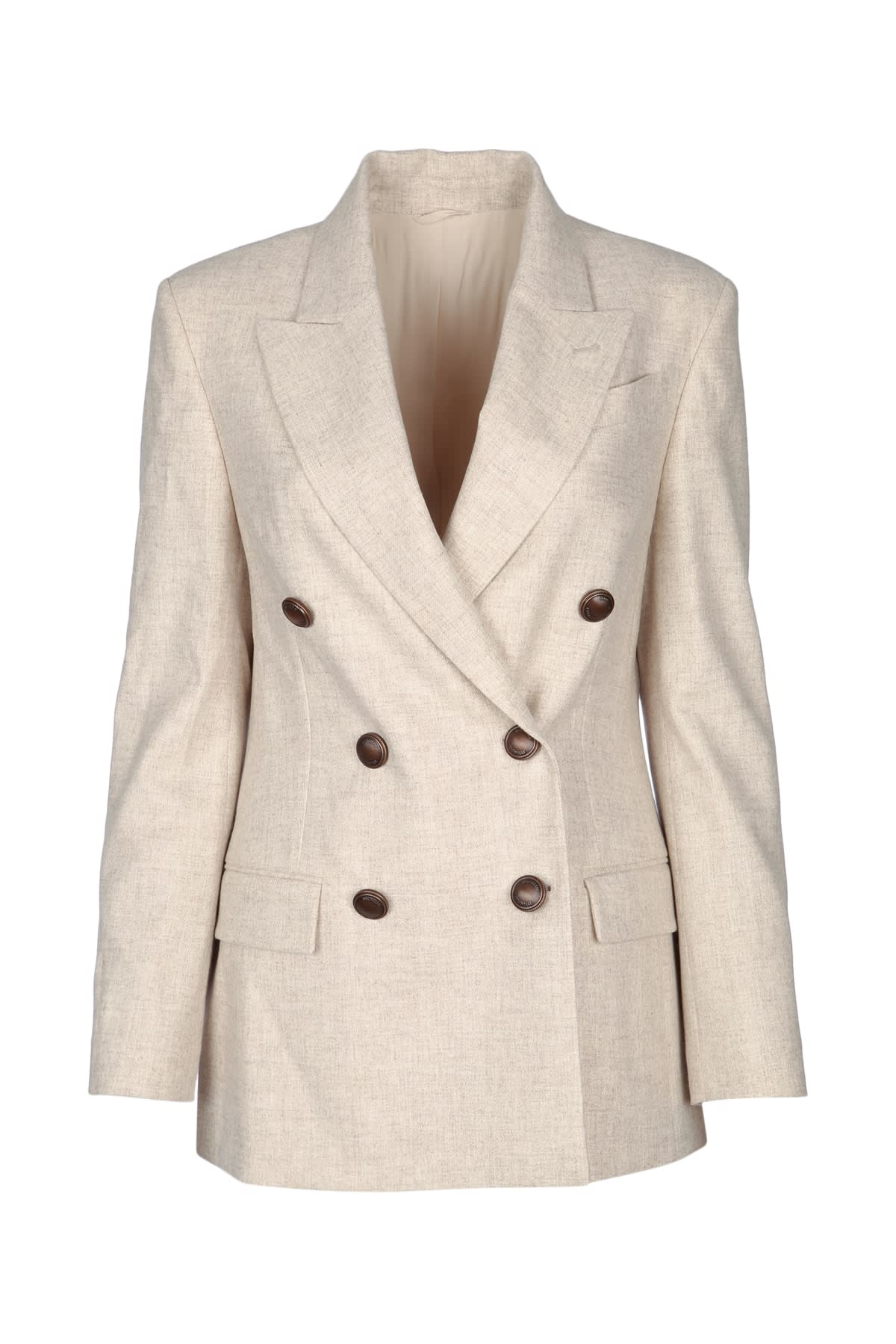 Brunello Cucinelli Beige Double-breasted Jacket In Wool And Cashmere In Brown
