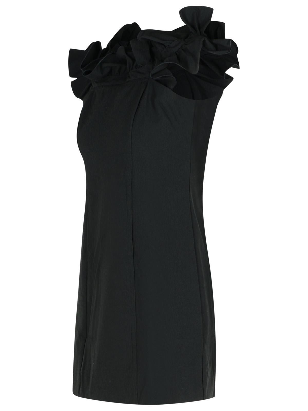 Rotate Birger Christensen Rotate 'mini Ruffle' Black Cotton Dress Women In Black