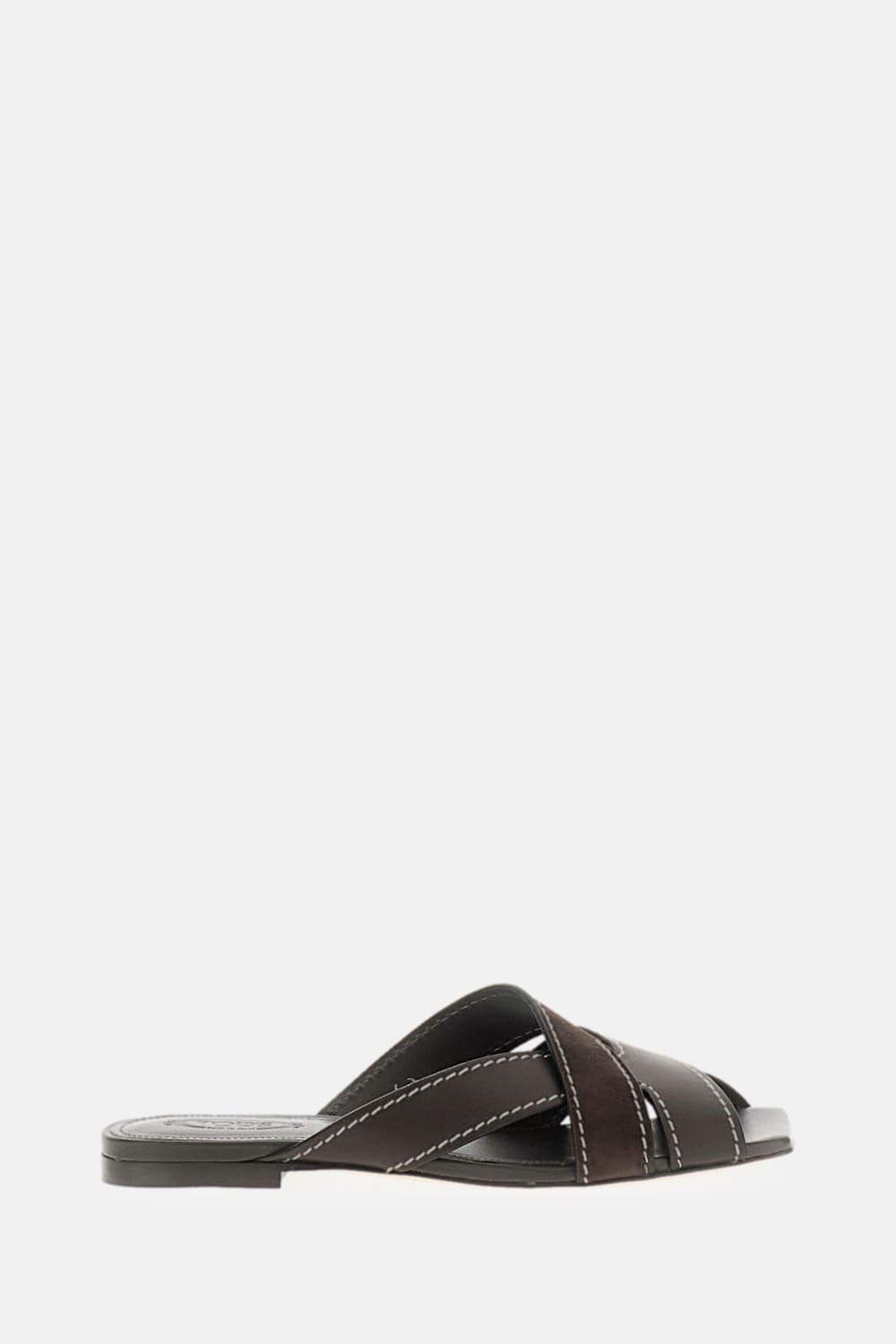 Tod's Flat Leather Sandals With Crossed Straps Shoes In Brown