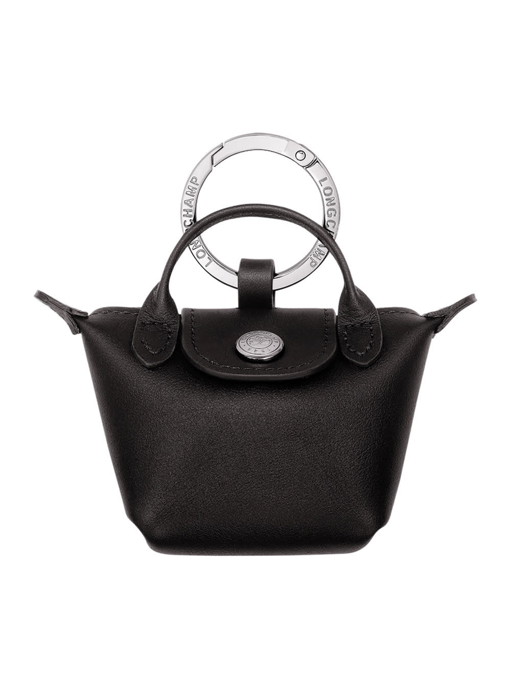 Longchamp Le Pliage Xtra Black Keyring With Logo Lettering In Leather Woman