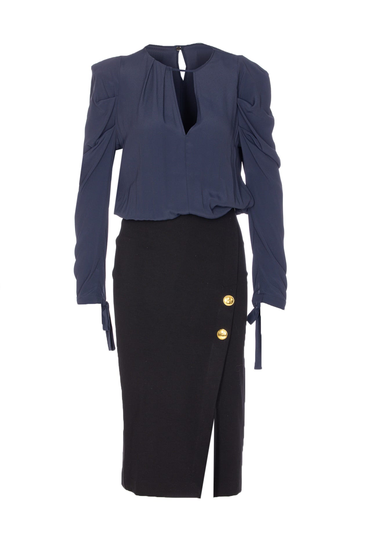 Pinko Omelette Dress With Bow And Keyhole In Blue