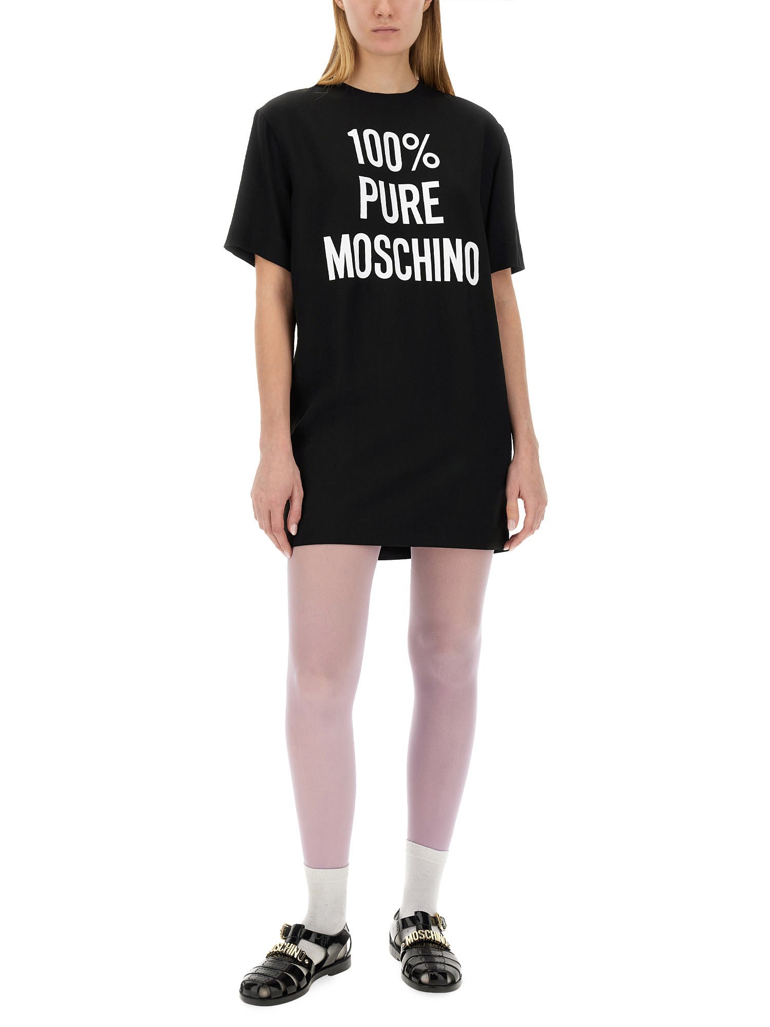 Shop Moschino Dress With Logo In Black