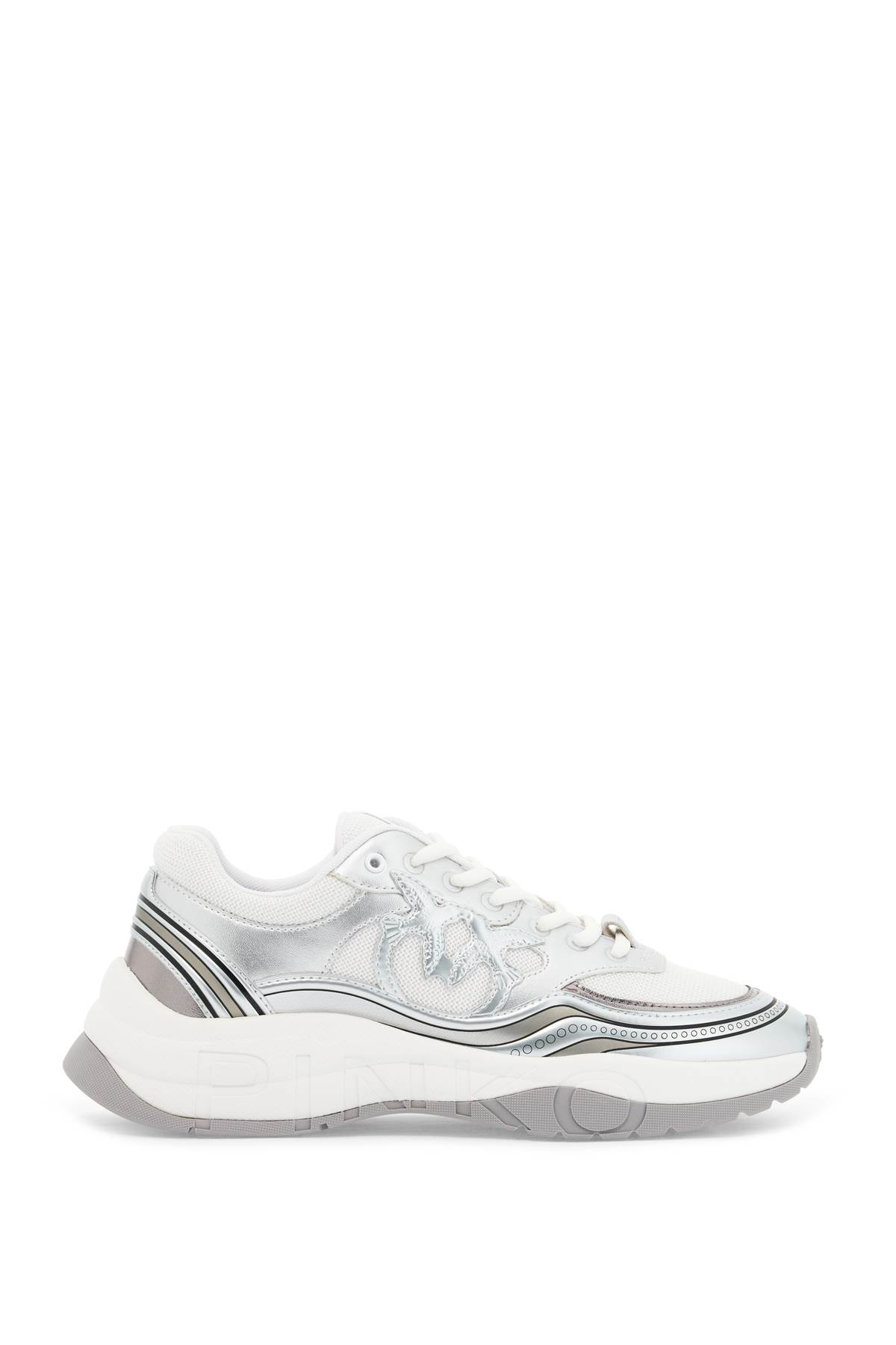 Shop Pinko Mesh And Metallic Faux Leather Sneakers In In Mesh Silver (silver)