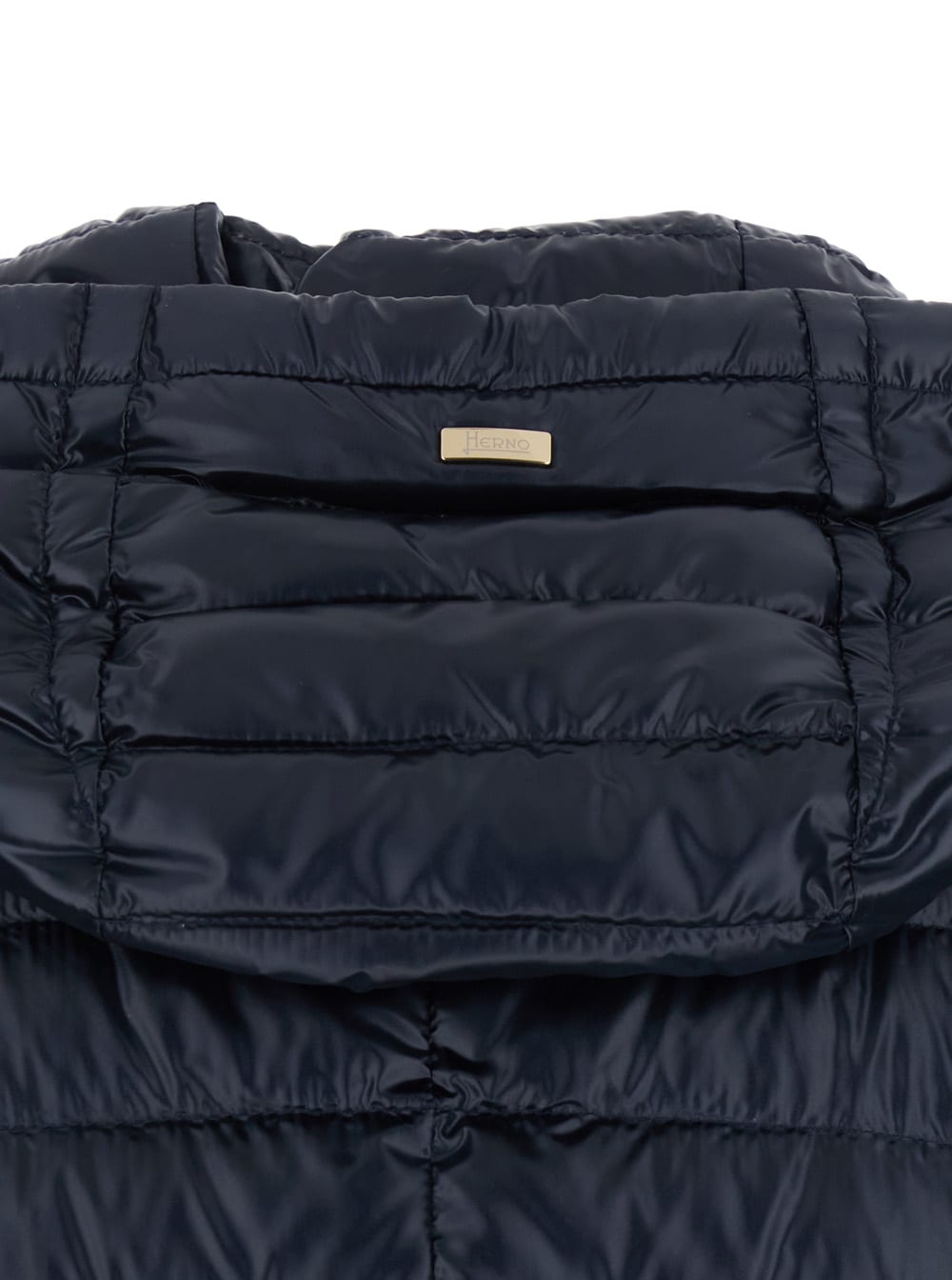 Herno Blue Down Jacket With Drawstring Hood And Logo Plaque On The Rear In Tech Fabric Woman In Blu