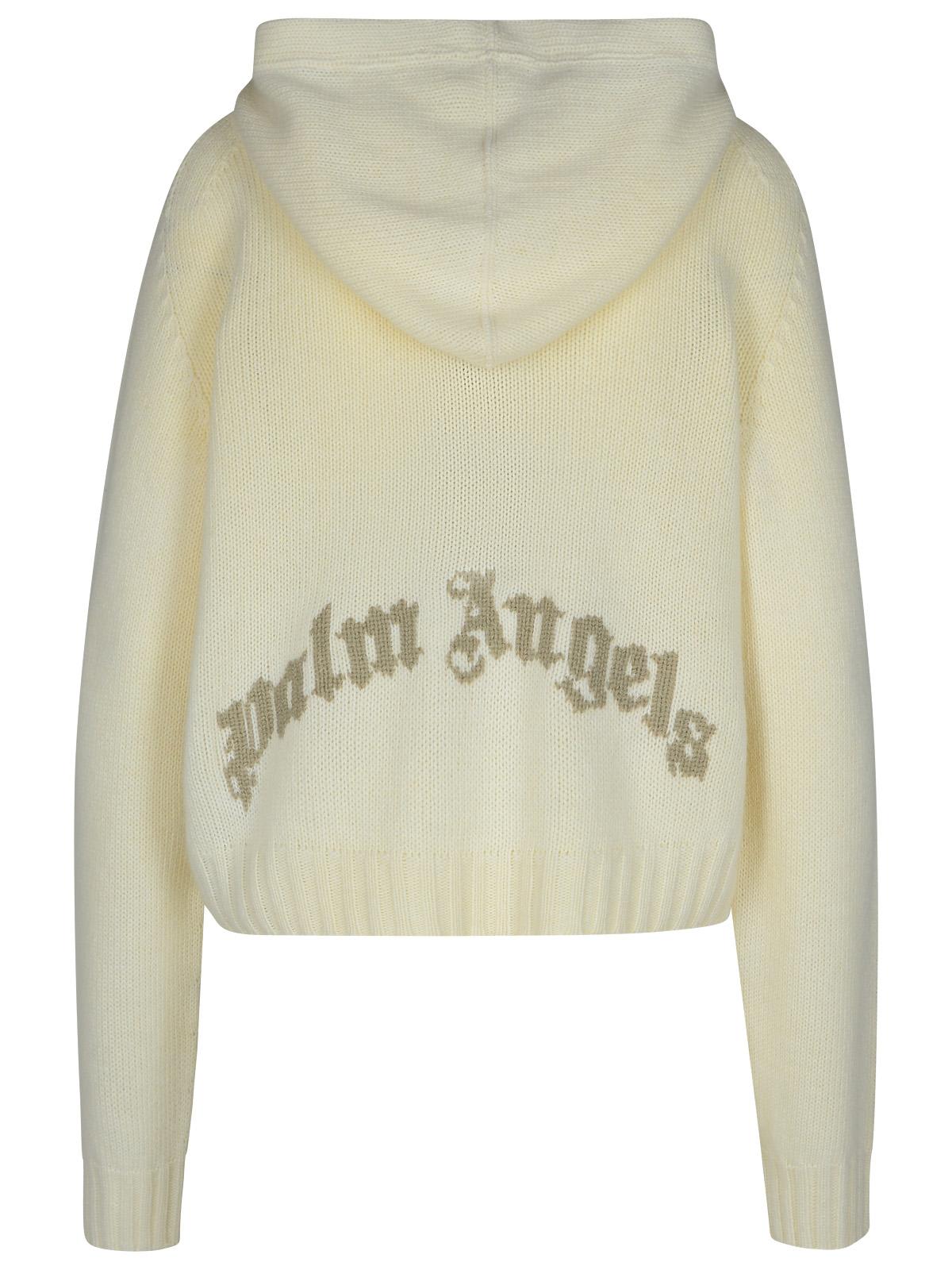 Shop Palm Angels Curved Cream Wool Blend Sweater In White Light Beige