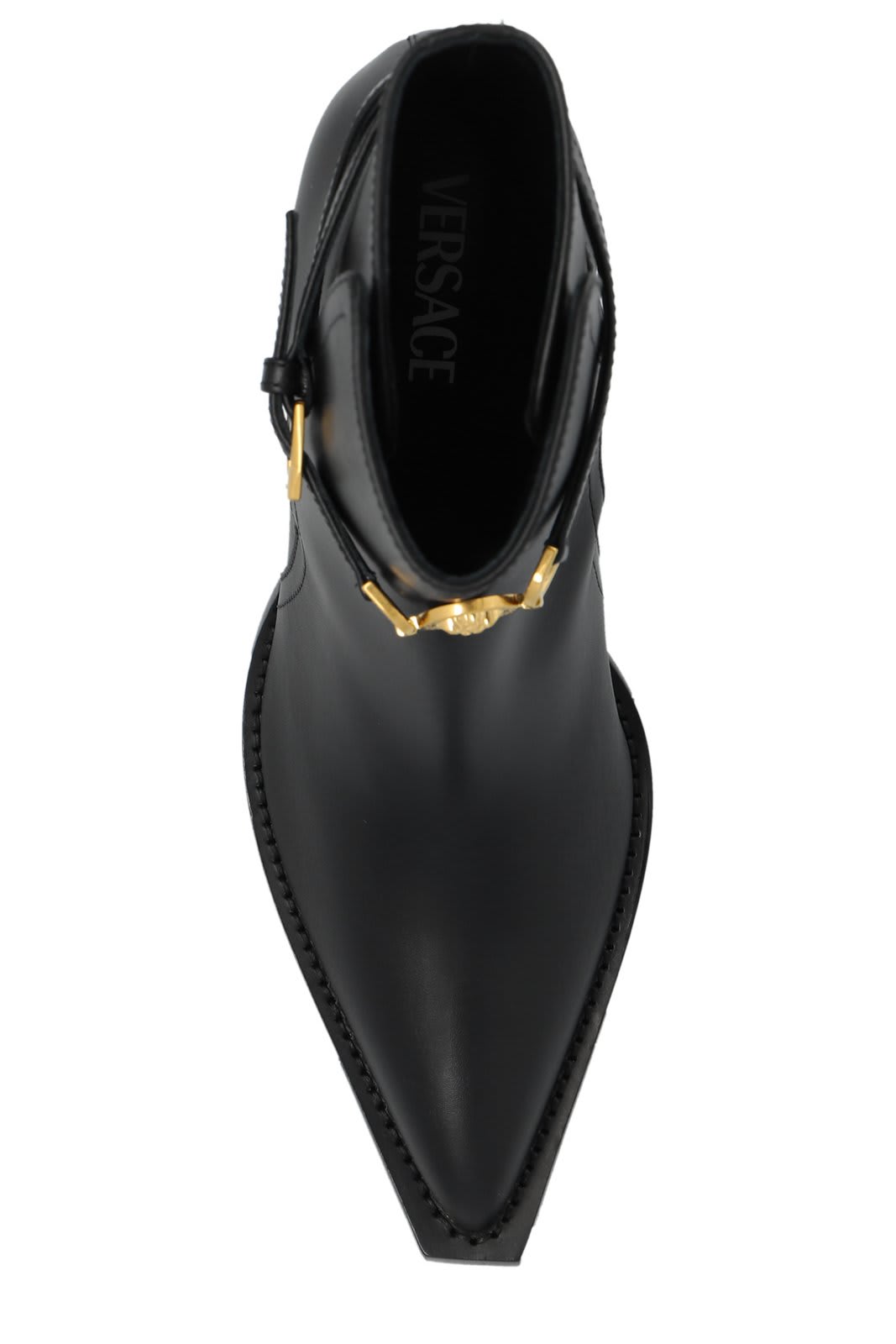 Shop Versace Medusa 95 Pointed Toe Ankle Boots In Black