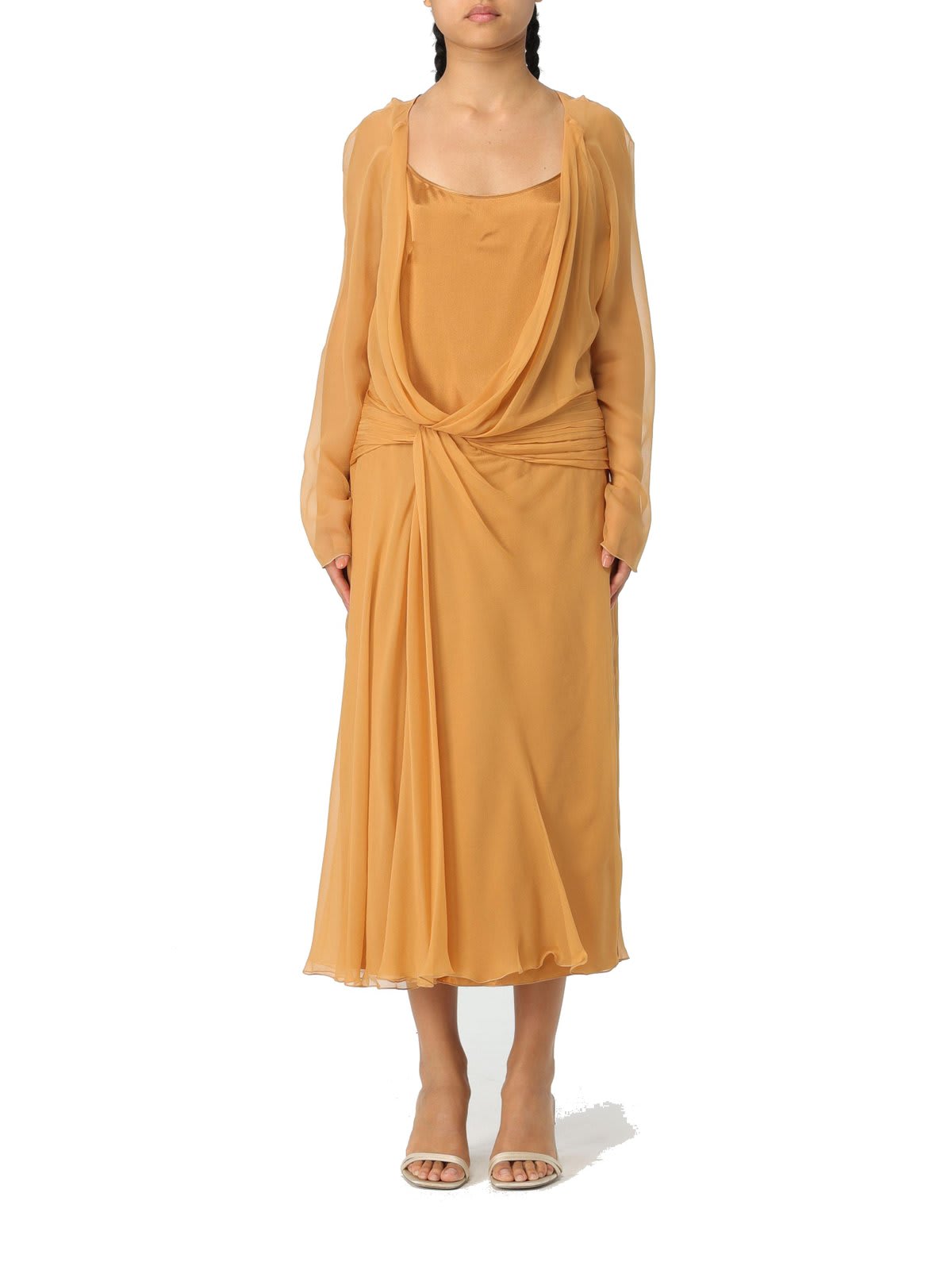 Draped Long-sleeved Midi Dress Alberta Ferretti