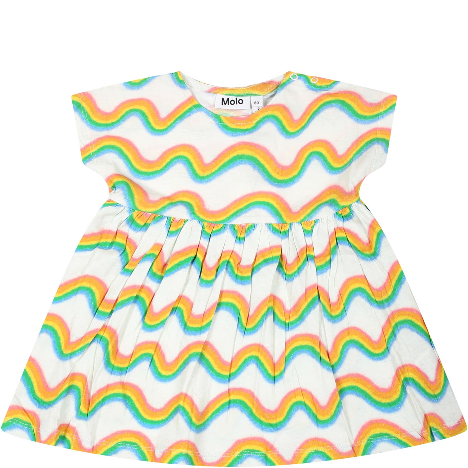 Molo White Dress For Baby Girl With Rainbow Print In Multicolor