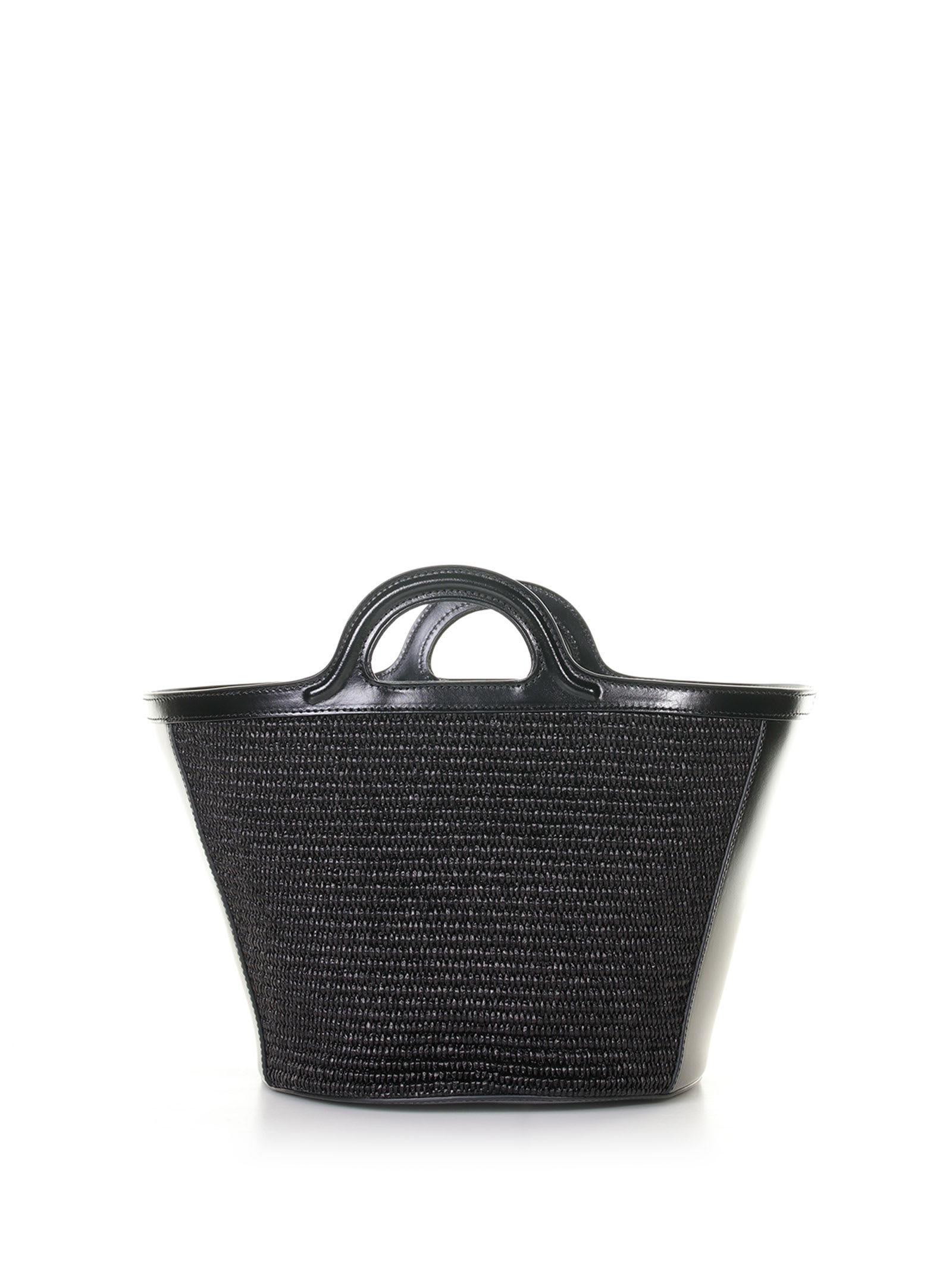 Shop Marni Small Tropicalia Bag In Leather And Raffia Effect Fabric In Black