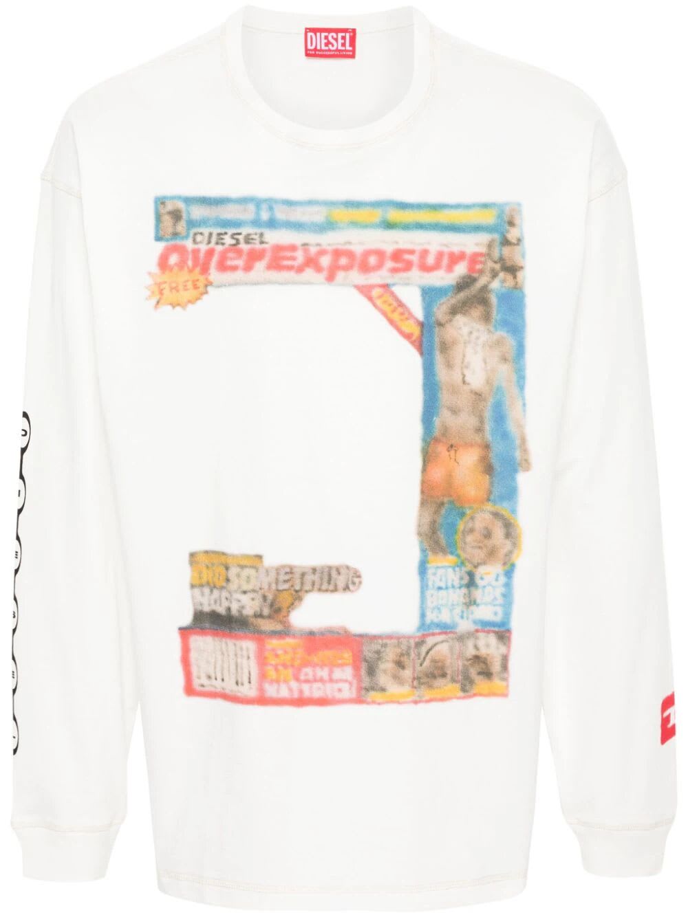 Shop Diesel Boxt Long Sleeves T-shirt In Cream