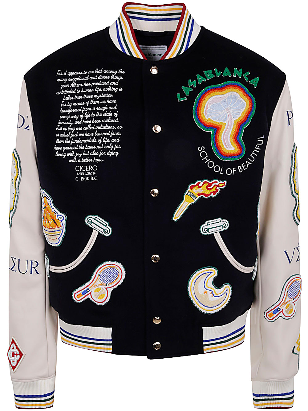 Shop Casablanca Chenille Embroidered Patchwork Bomber Jacket In Navy Off White