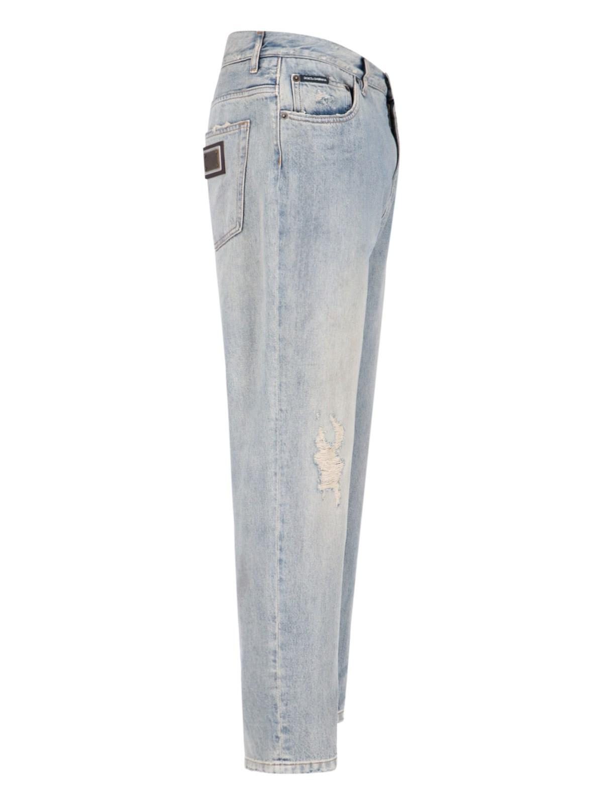 Shop Dolce & Gabbana Loose Jeans With Abrasions In Gray