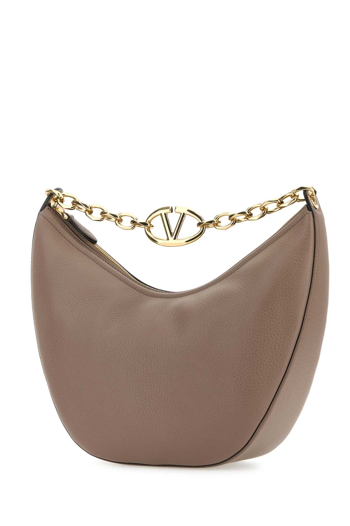 Shop Valentino Cappuccino Leather Medium Vlogo Shoulder Bag In Clay