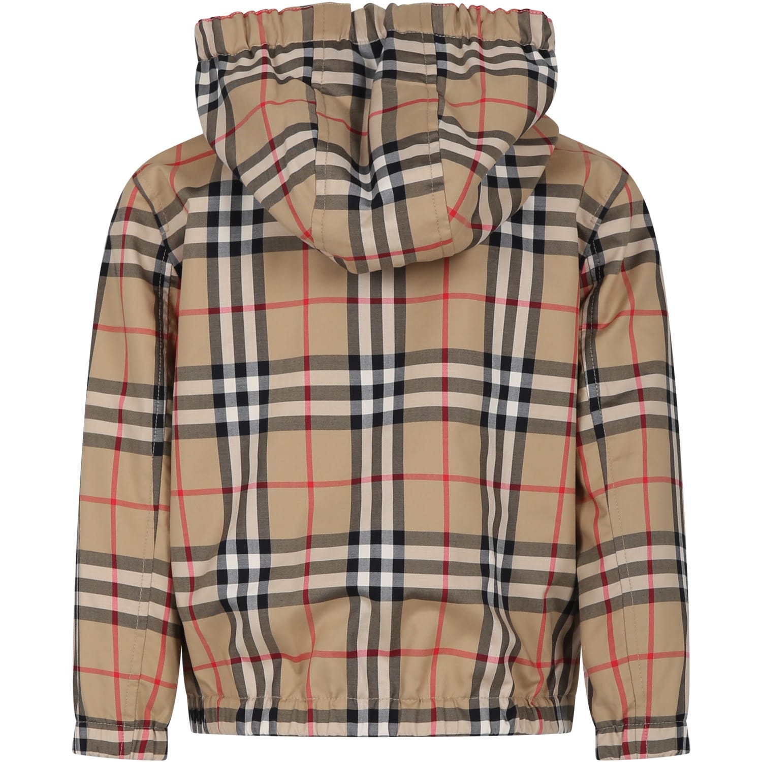 Shop Burberry Beige Jacket For Boy With Iconic Vintage Check