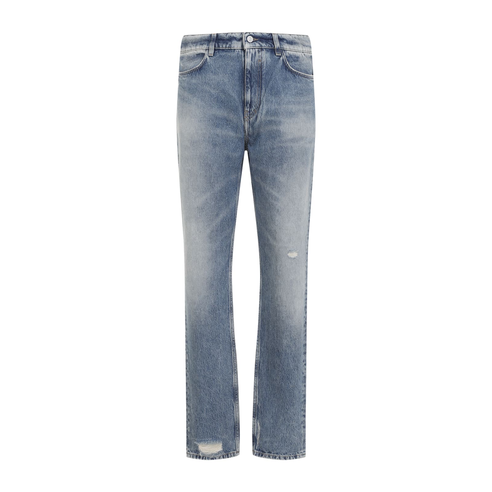 Givenchy Washed Denim Tapered Leg Jeans With Contrast Stitching In Ocean Blue