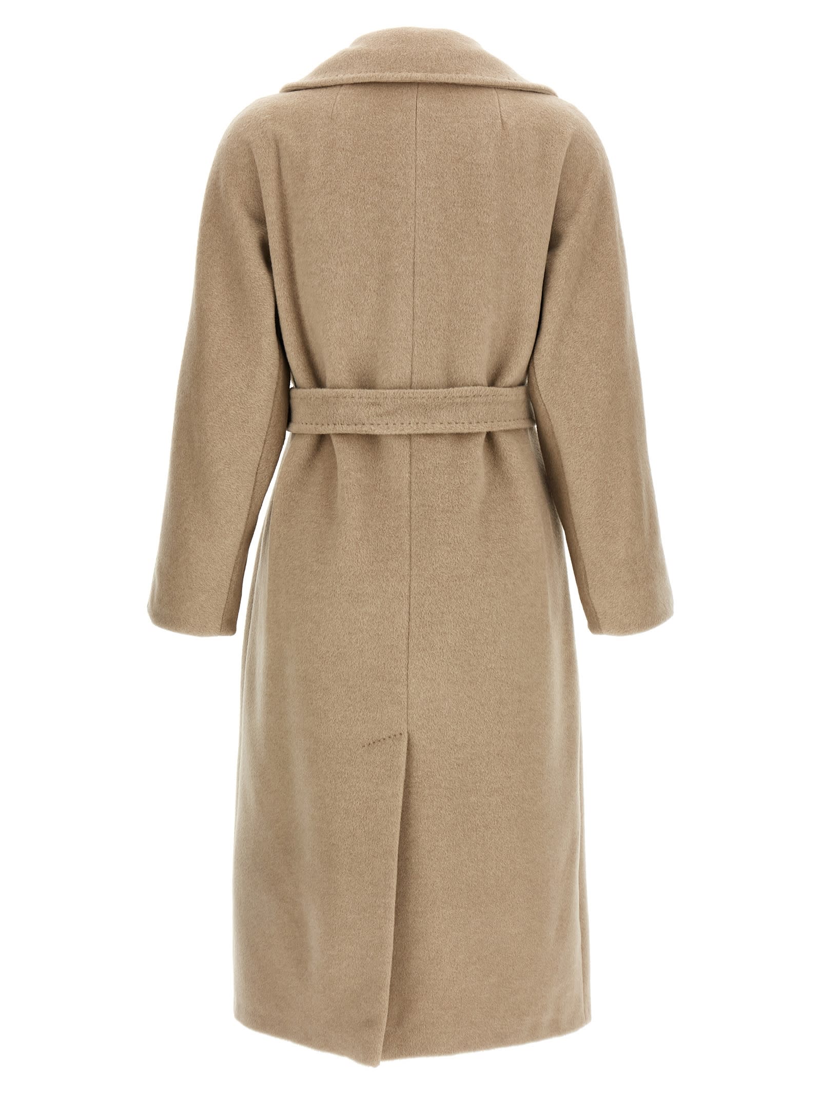 Weekend Max Mara Long Coat With Belted Waist And Pockets In Neutral