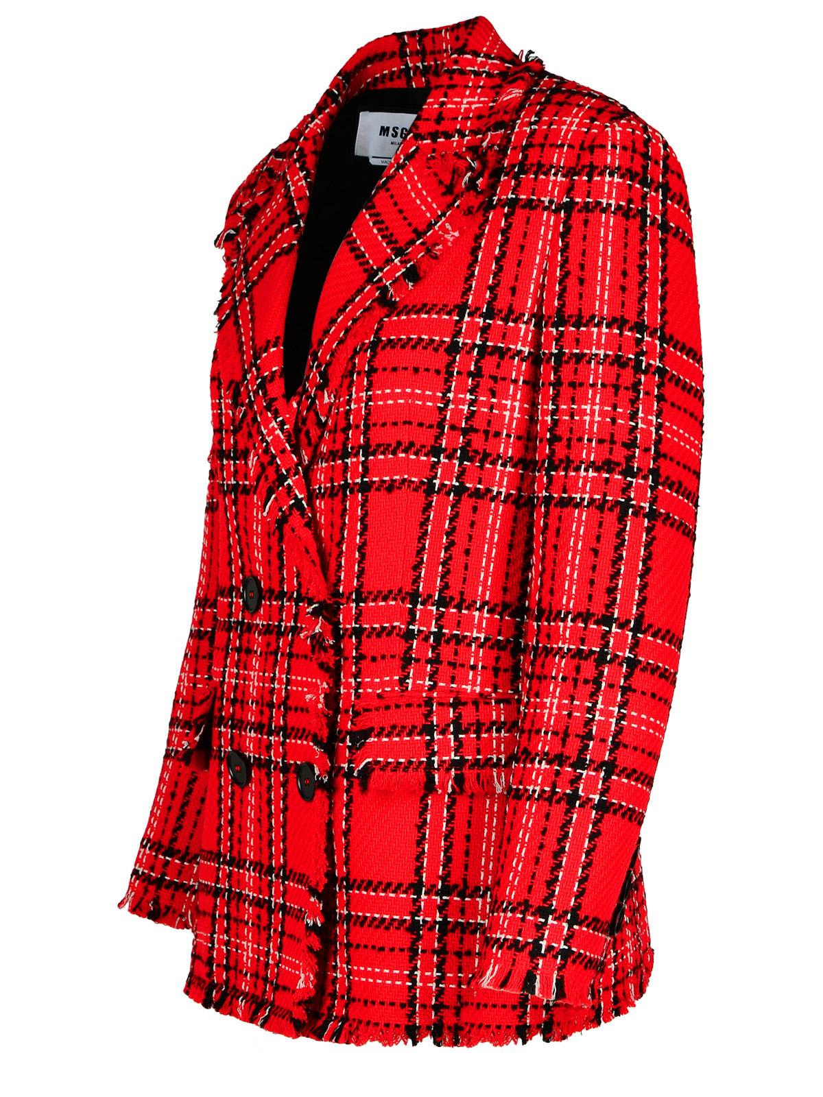 Shop Msgm Check Red Cotton Blend Blazer