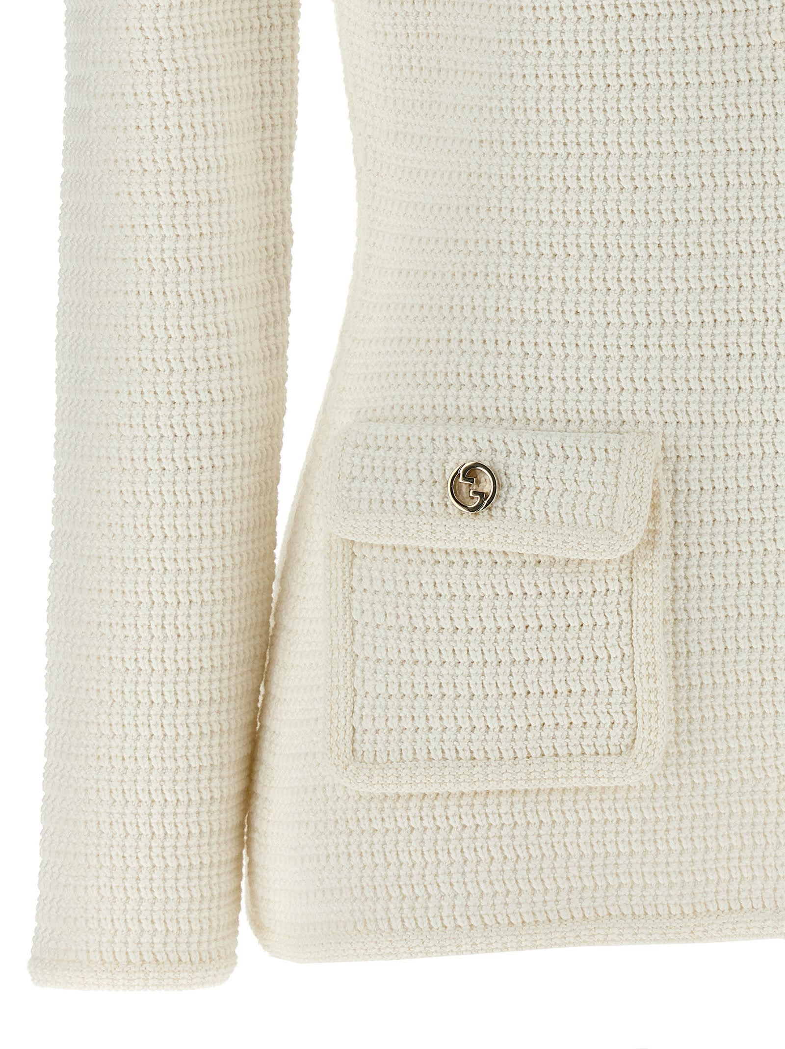 Gucci White Stretch Crochet Blazer In Neutral