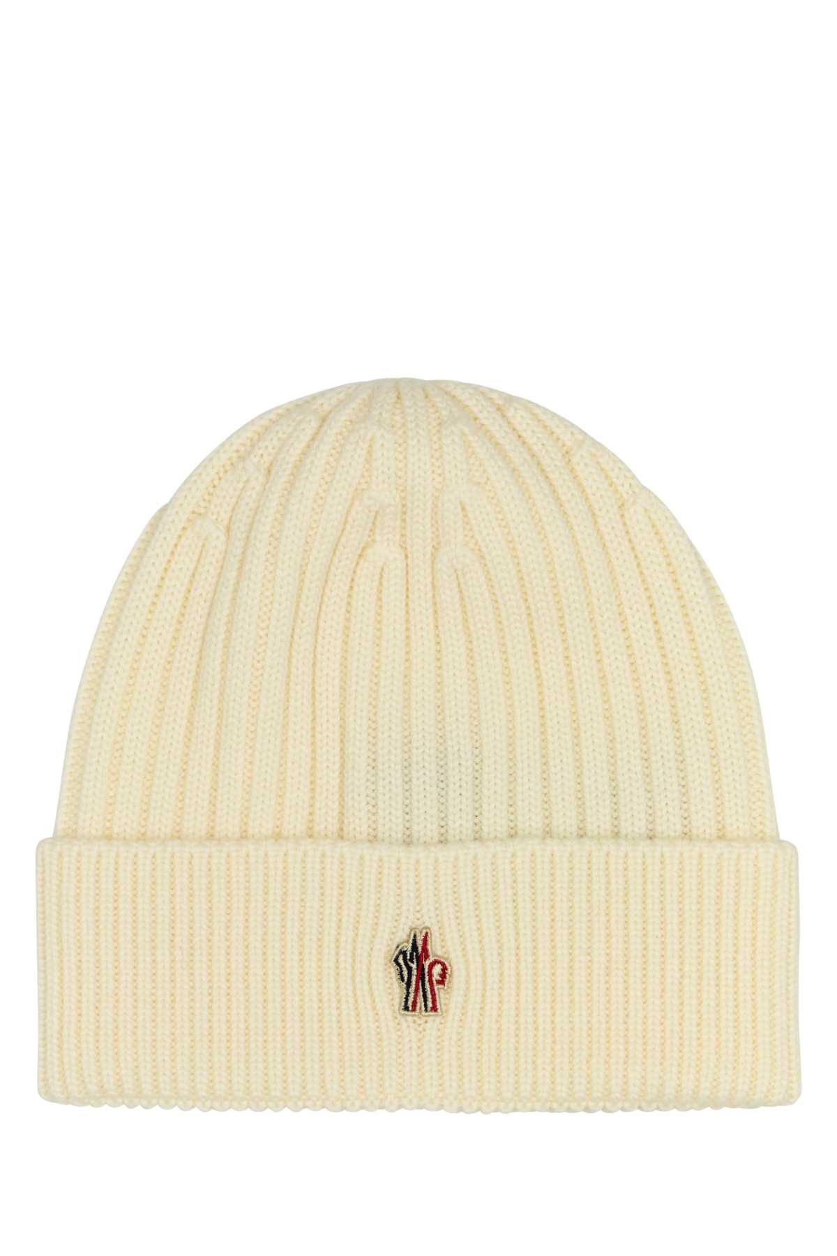 Shop Moncler Ivory Wool Beanie Hat In 034