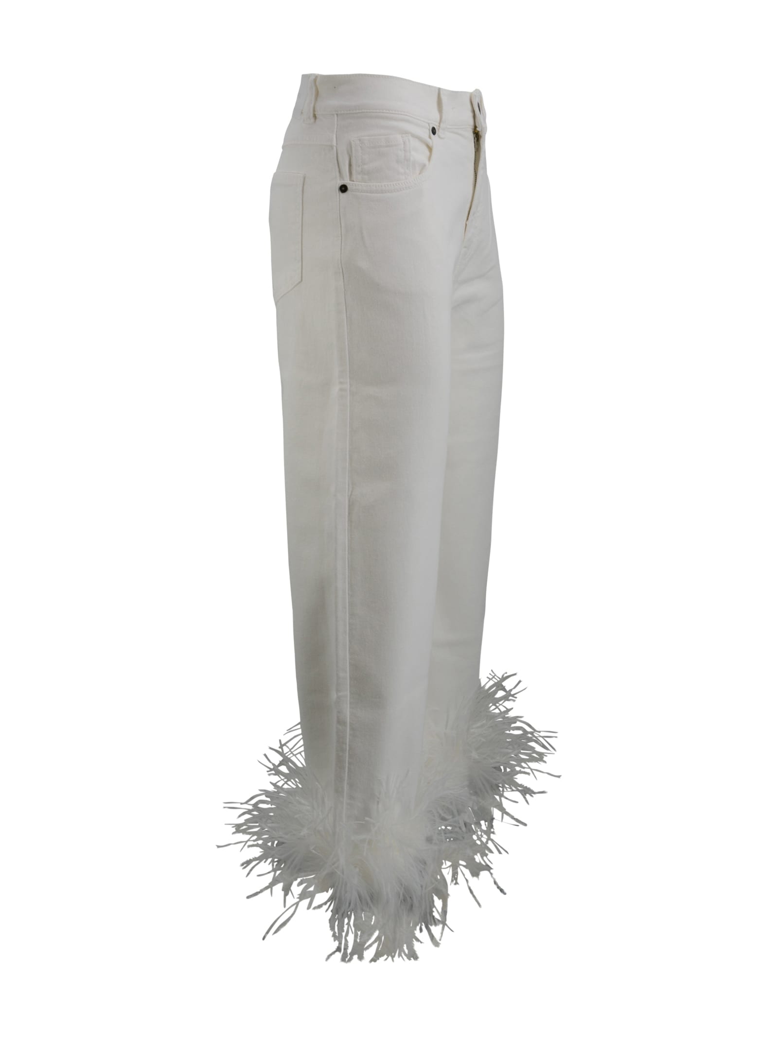 Shop P.a.r.o.s.h Pants With Feathers In White