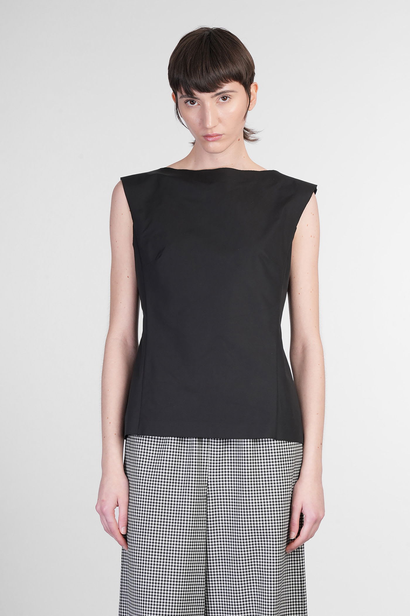 Marni Black Sleeveless Top With Boat Neckline And Rear Button Closure In Cotton Woman In Black