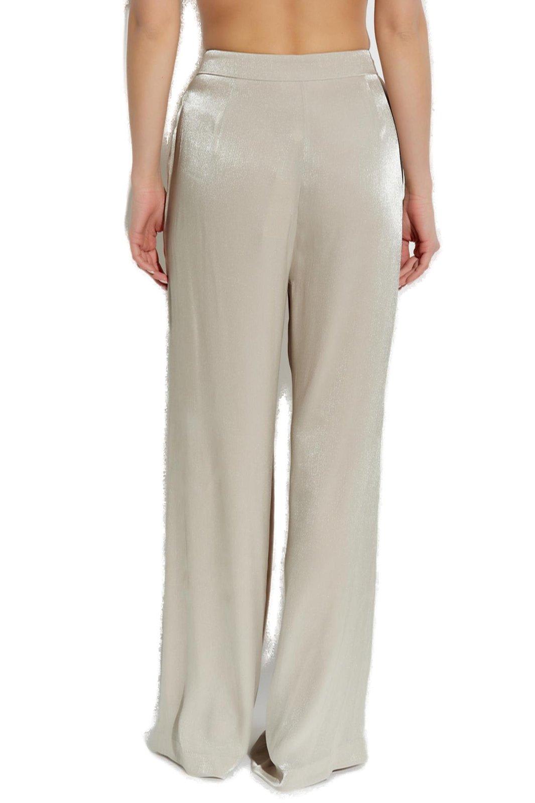 Michael Kors Metallic Crinkled Wide-leg Trousers In Dune