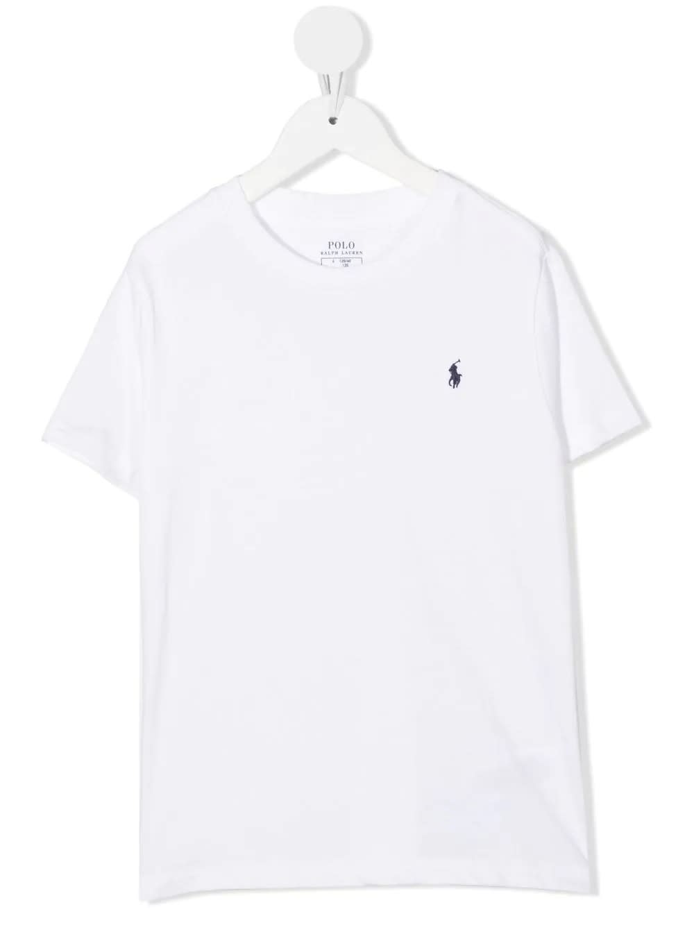Ralph Lauren Kids T-shirt In White Cotton With Navy Blue Pony