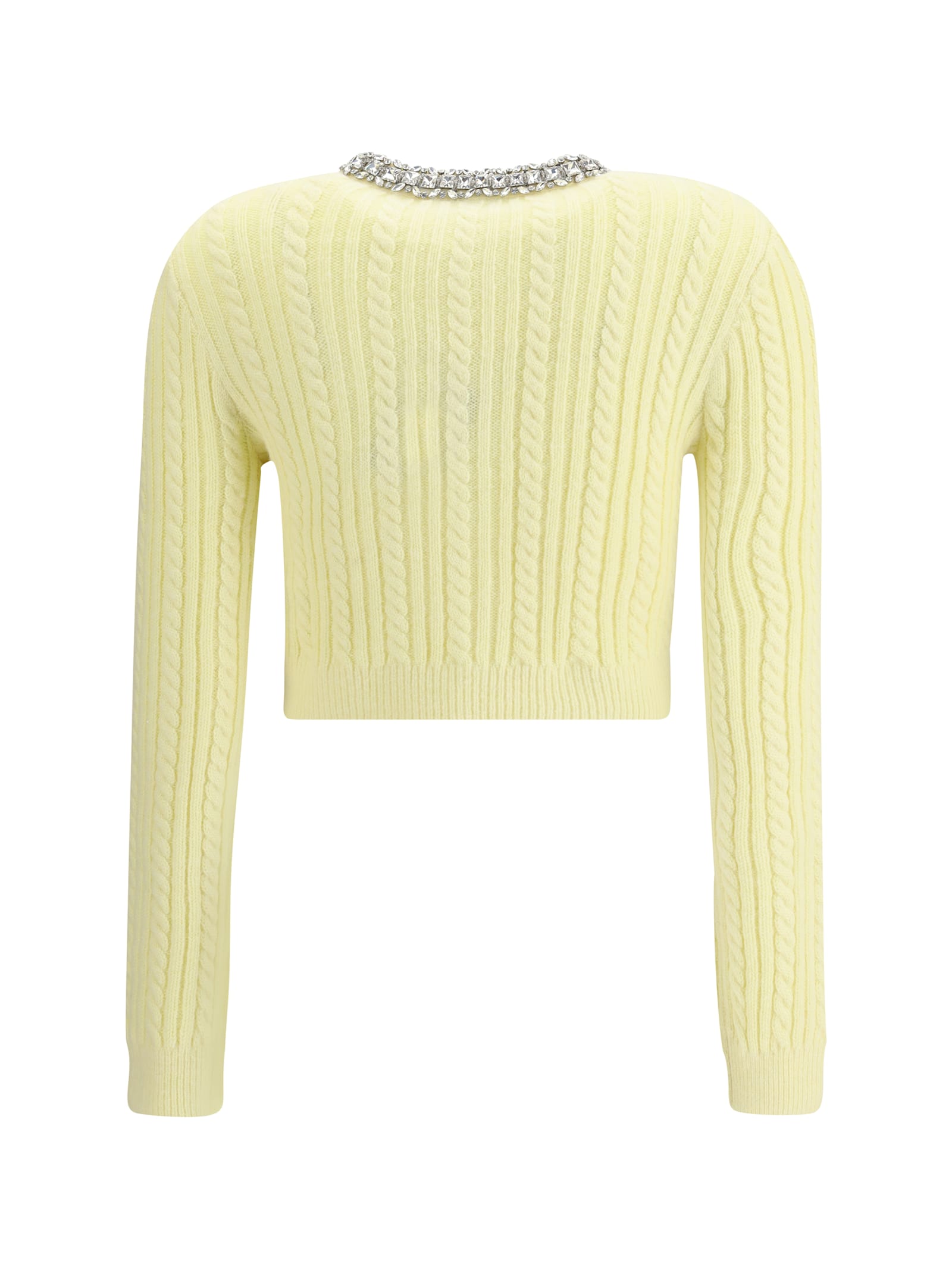 Self-portrait Wool Blend Cardigan With Rhinestones In Yellow