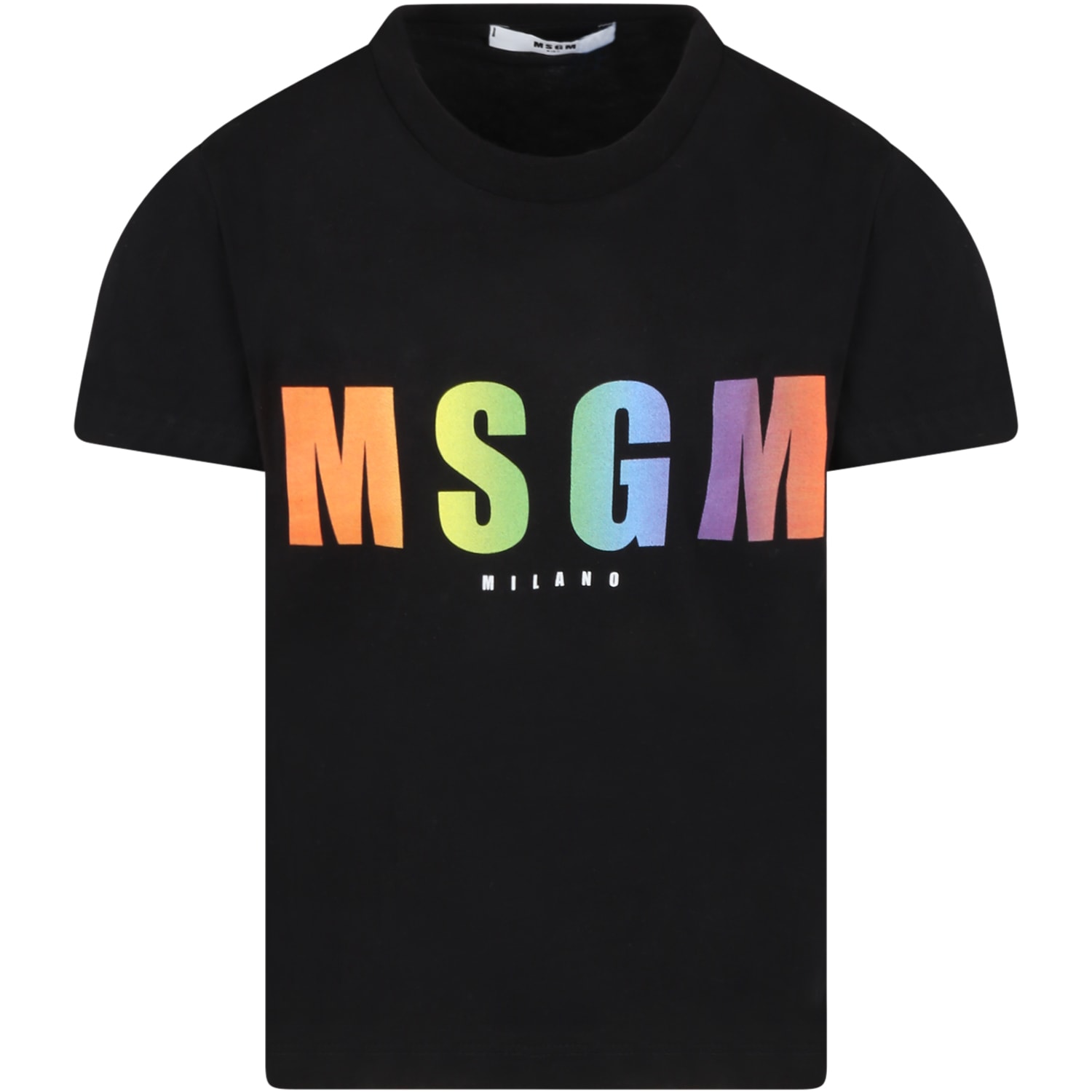 MSGM BLACK T-SHIRT FOR BOY WITH LOGO