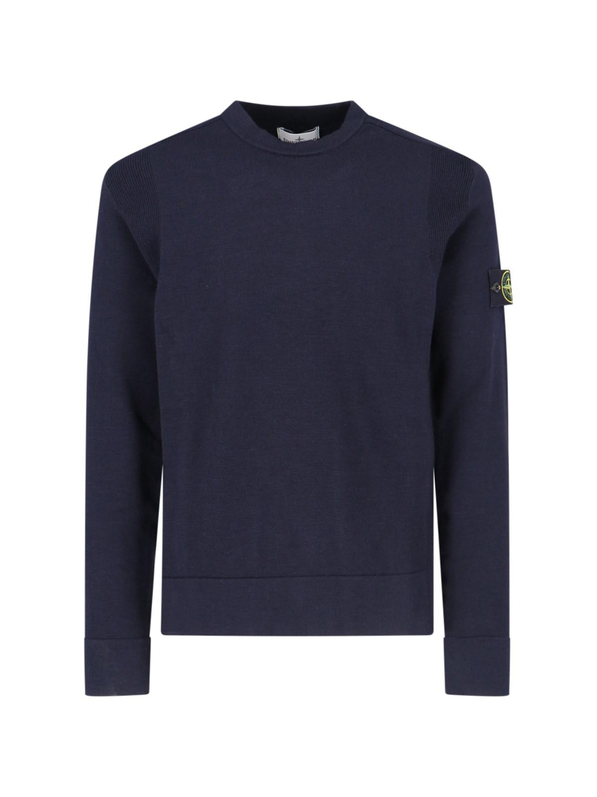 Shop Stone Island Logo Crew Neck Sweater In Blue