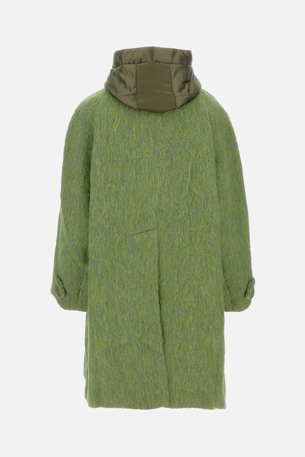 Tanaka Removable Hood Buttoned Coat In Green