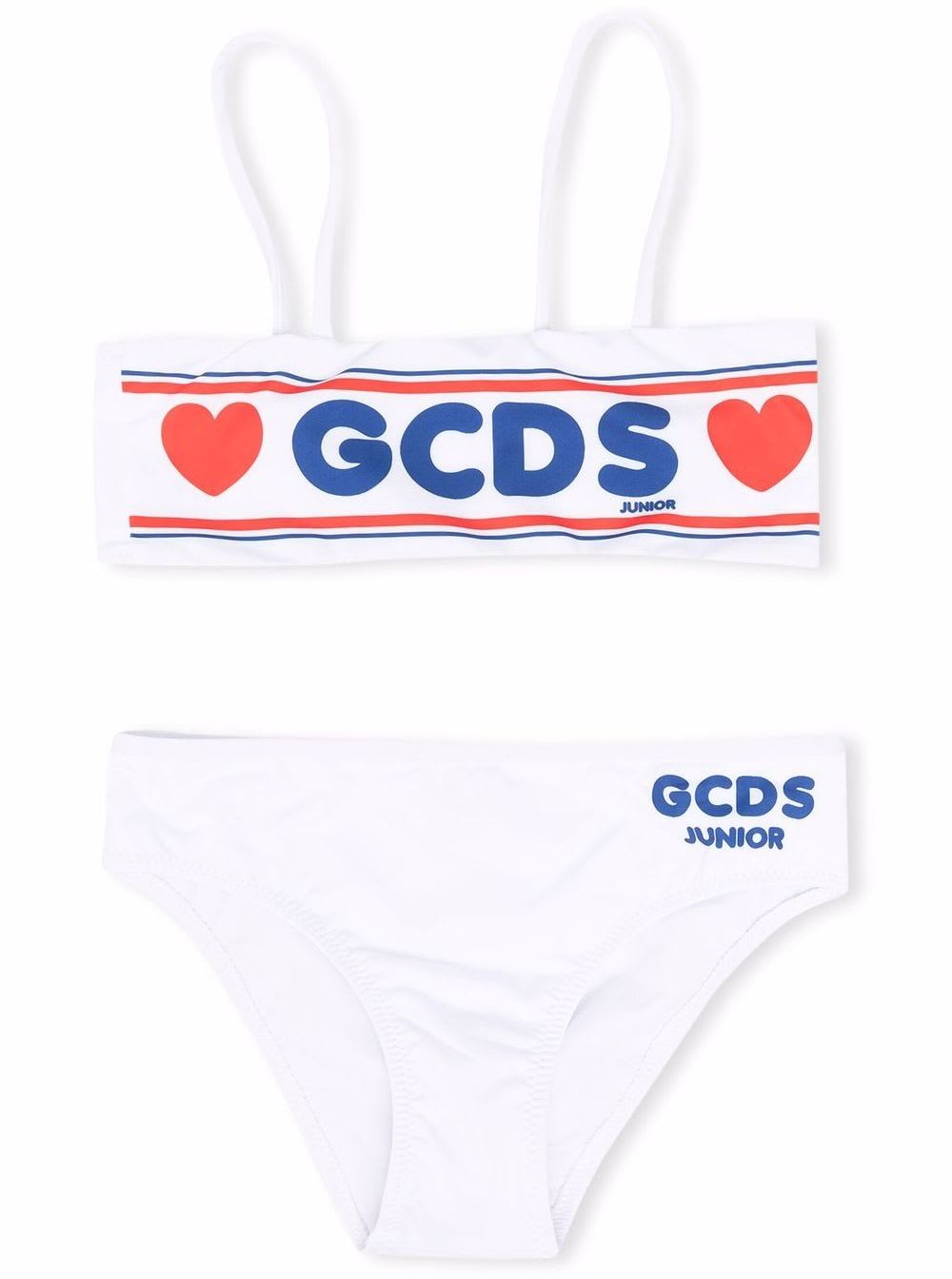 GCDS Mini Gcds Kids Girl s White Stretch Fabric Bikini With Logo
