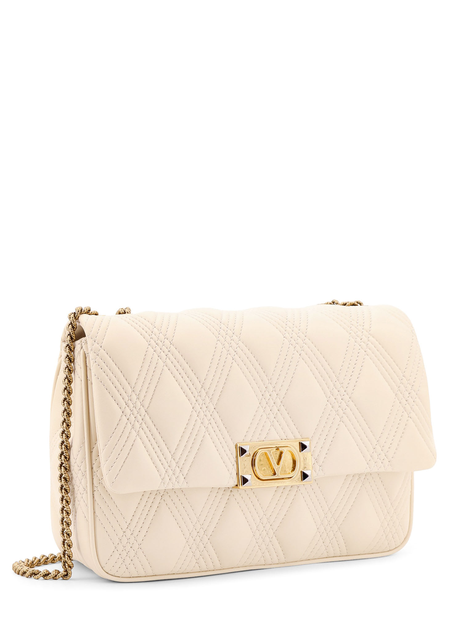 Valentino Women's Ivory Nappa Leather Medium Quiltie 67 Shoulder Bag In Beige