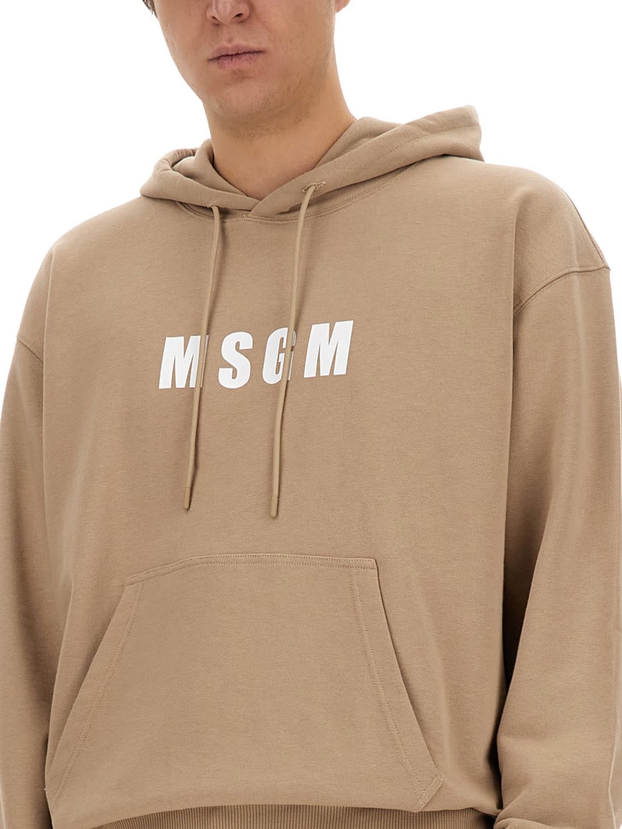 Shop Msgm Sweatshirt With Logo In Beige