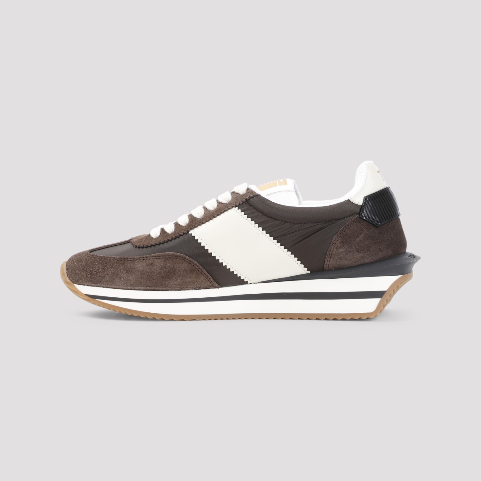 Shop Tom Ford Calf Leather Sneakers In Ebony Ivory