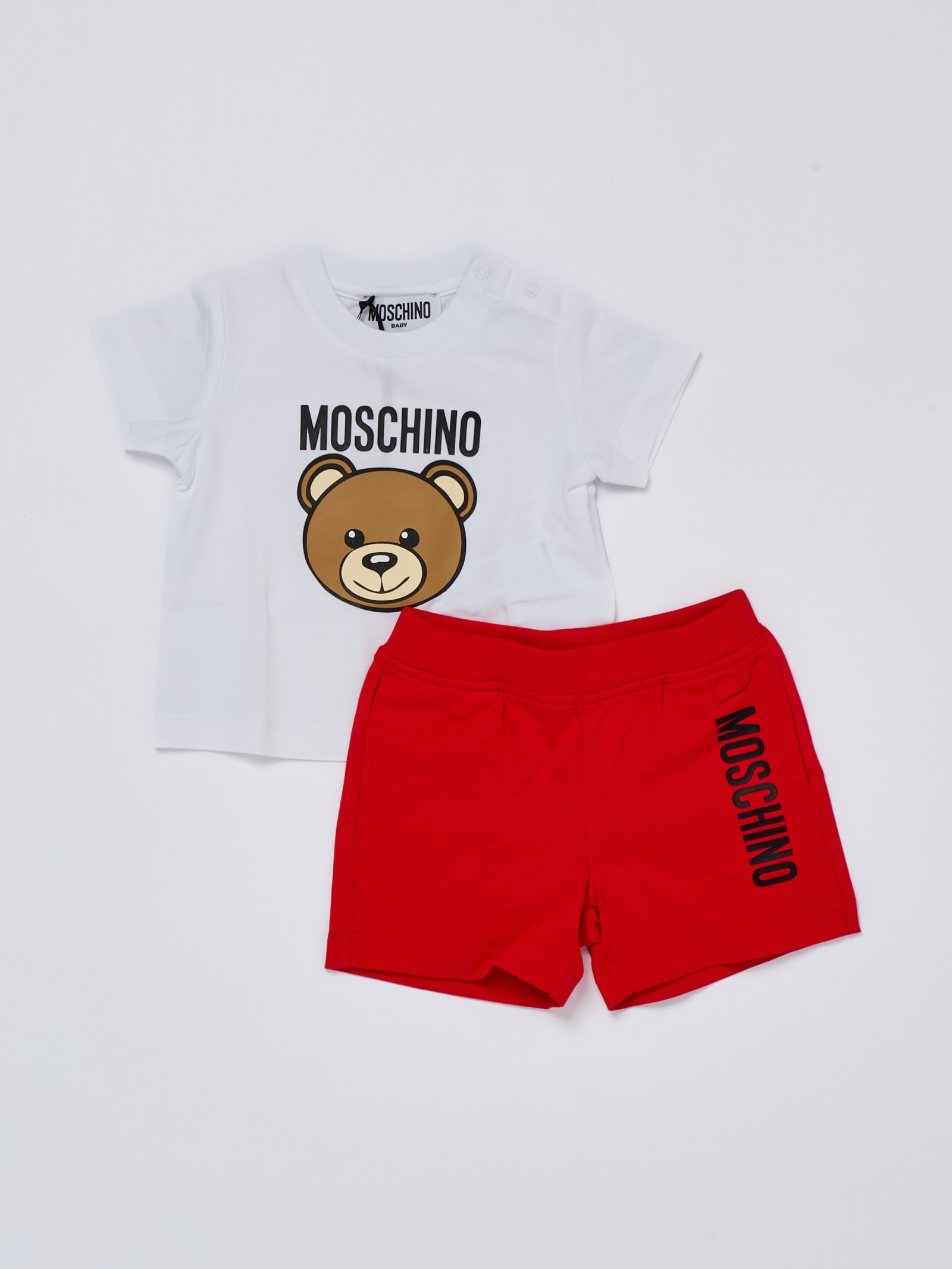 Moschino Babies' T-shirt+shorts Suit In Bianco-rosso