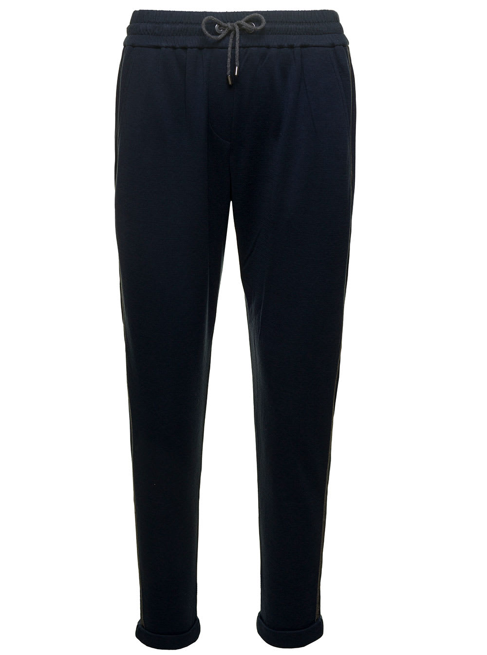 Brunello Cucinelli Blue Sweatpants With Drawstring In Cotton And Silk Blend Woman