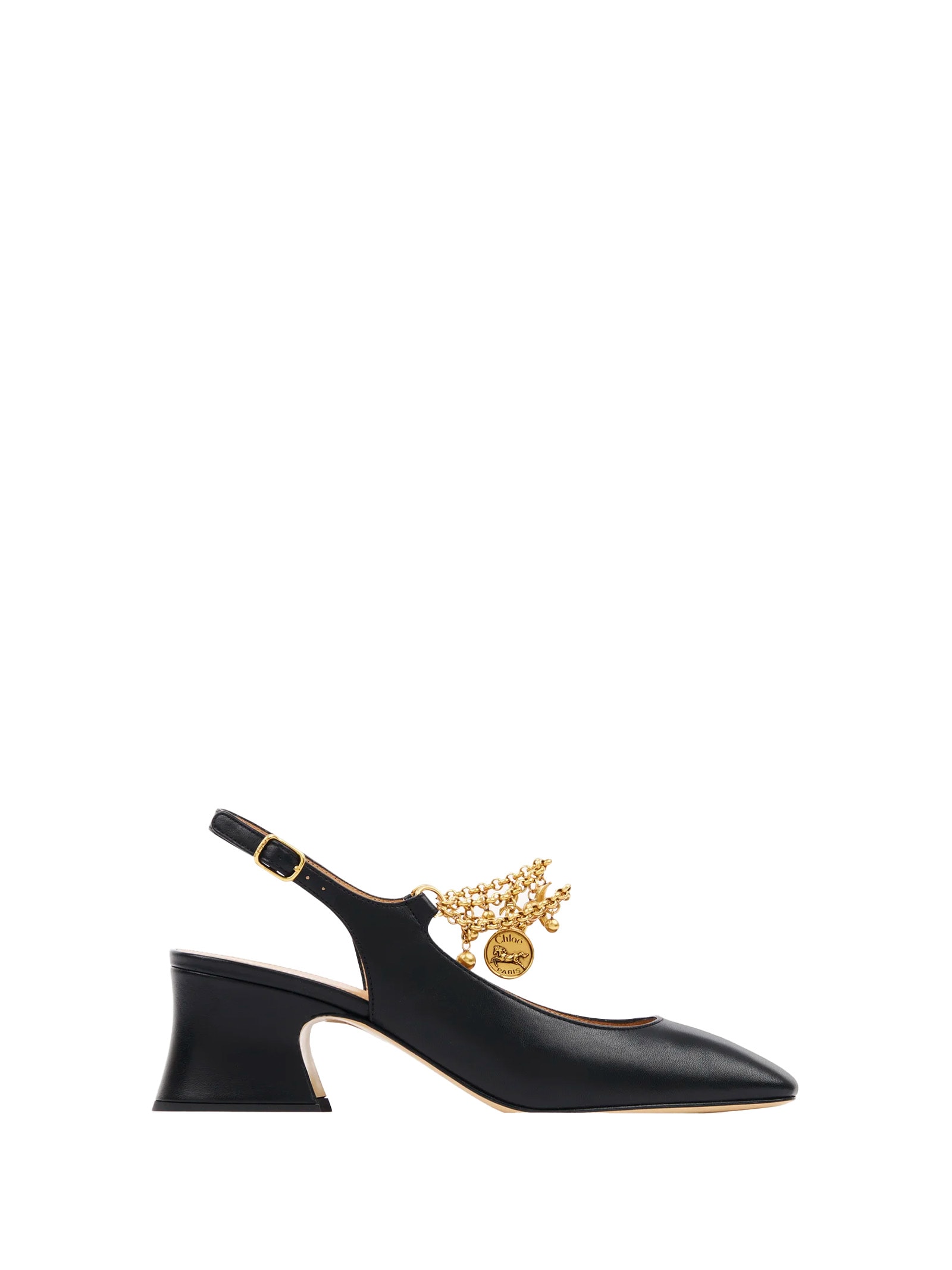 Chloé Charms 55 Chain-embellished Leather Pumps In Black