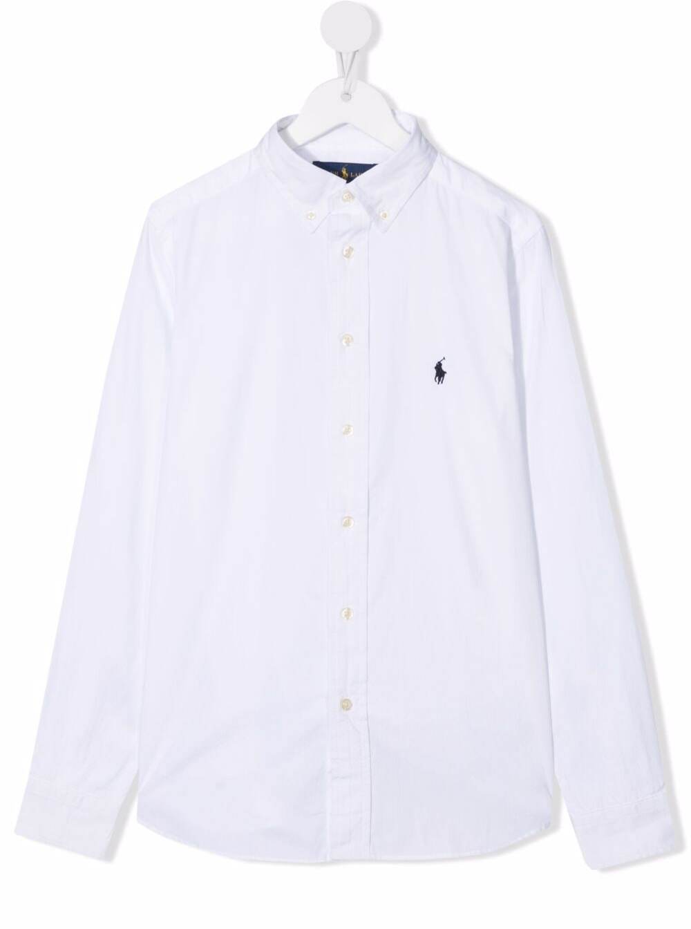 Shop Ralph Lauren White Long Sleeve Shirt With Logo Embroidery In Cotton Boy