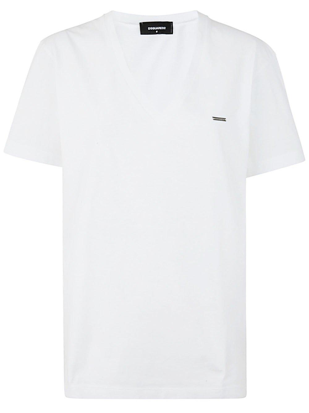 Shop Dsquared2 Logo Plaque V-neck T-shirt In Bianco