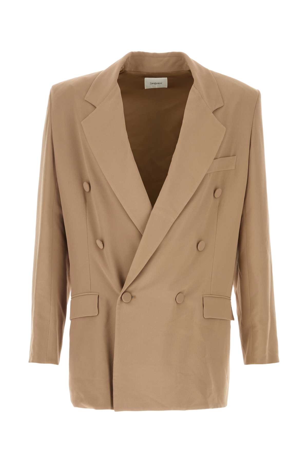 Shop Saint Laurent Camel Crepe Blazer In Cappuccino