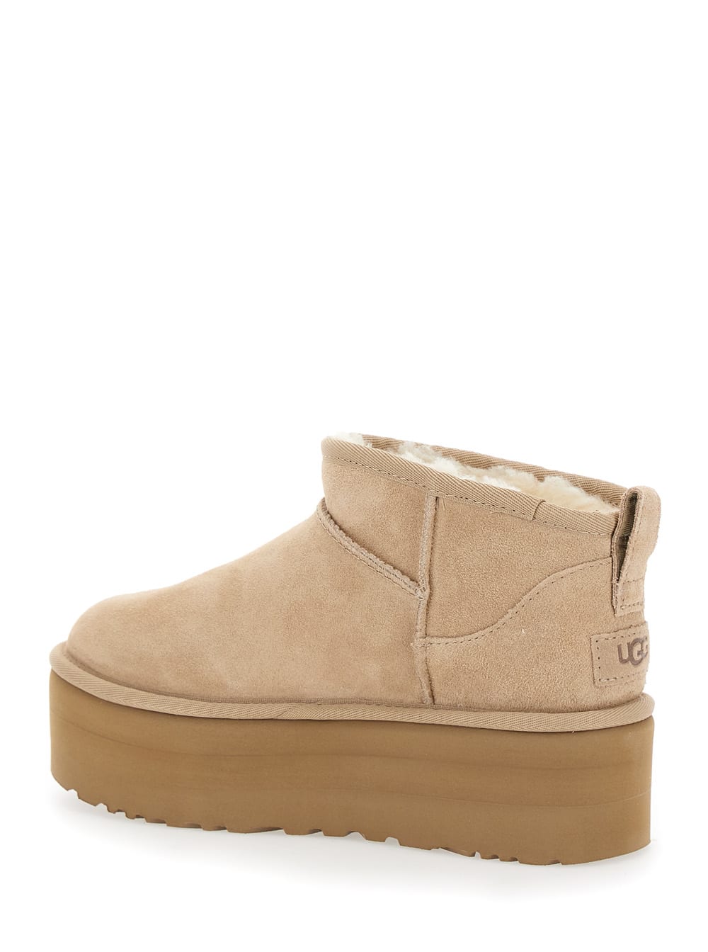 Ugg Classic Ultramini Beige Ankle Boots With Platform In Leather Woman In Neutral