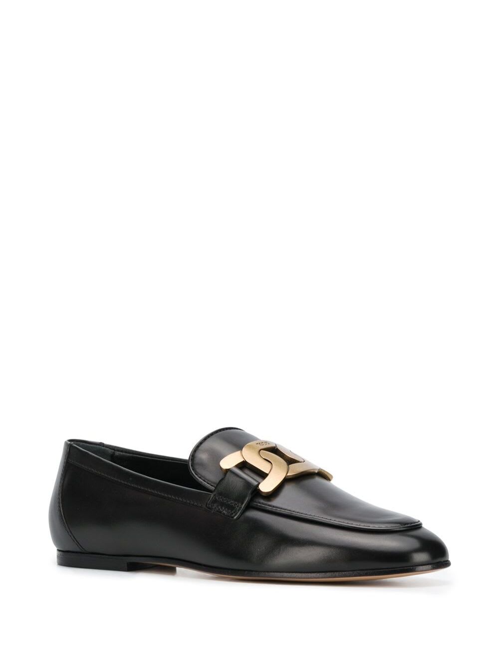 Shop Tod's Flat Chain Black Leather Loafers Tods Woman