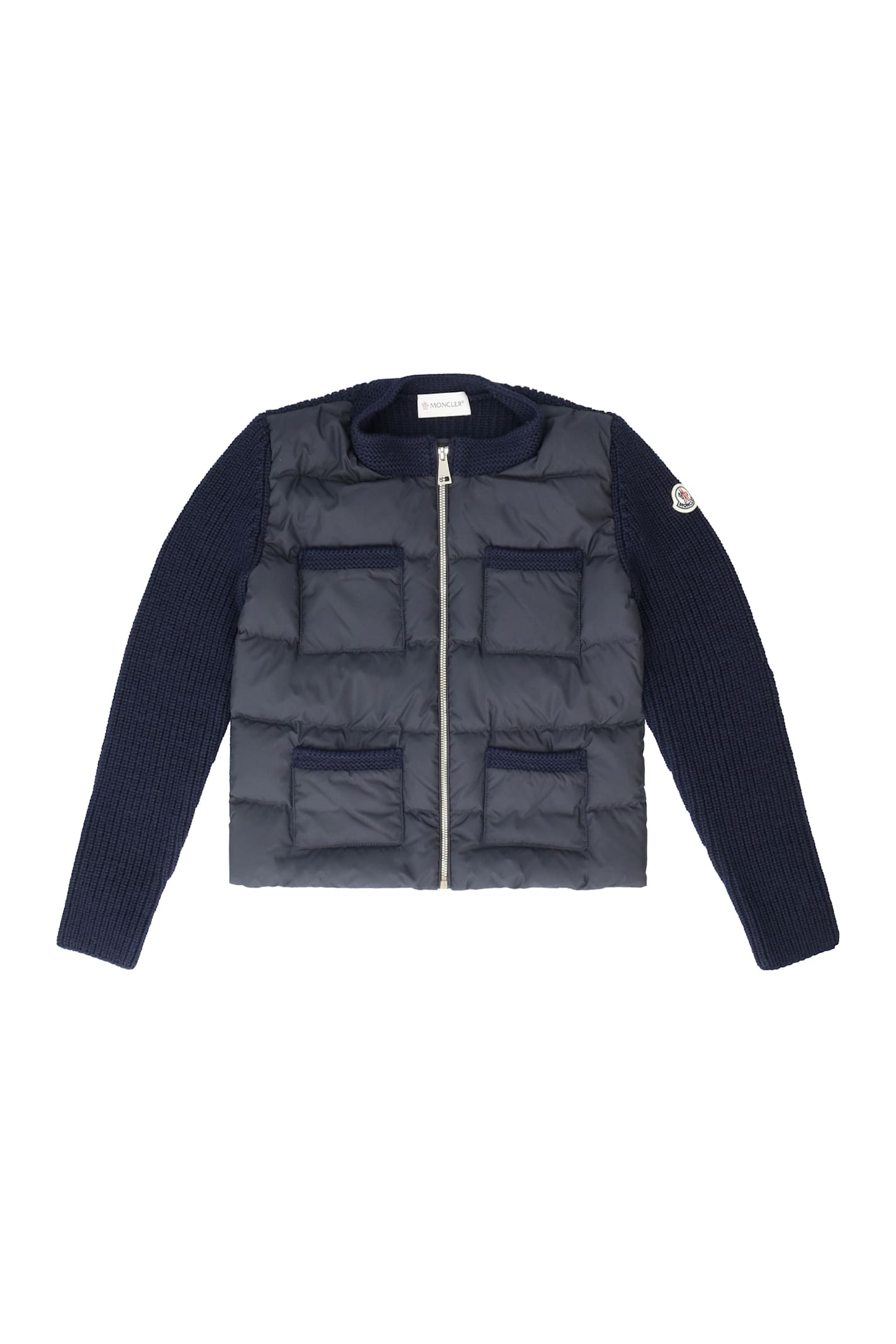 Moncler Girl's Combo Knit Cardigan In Blue