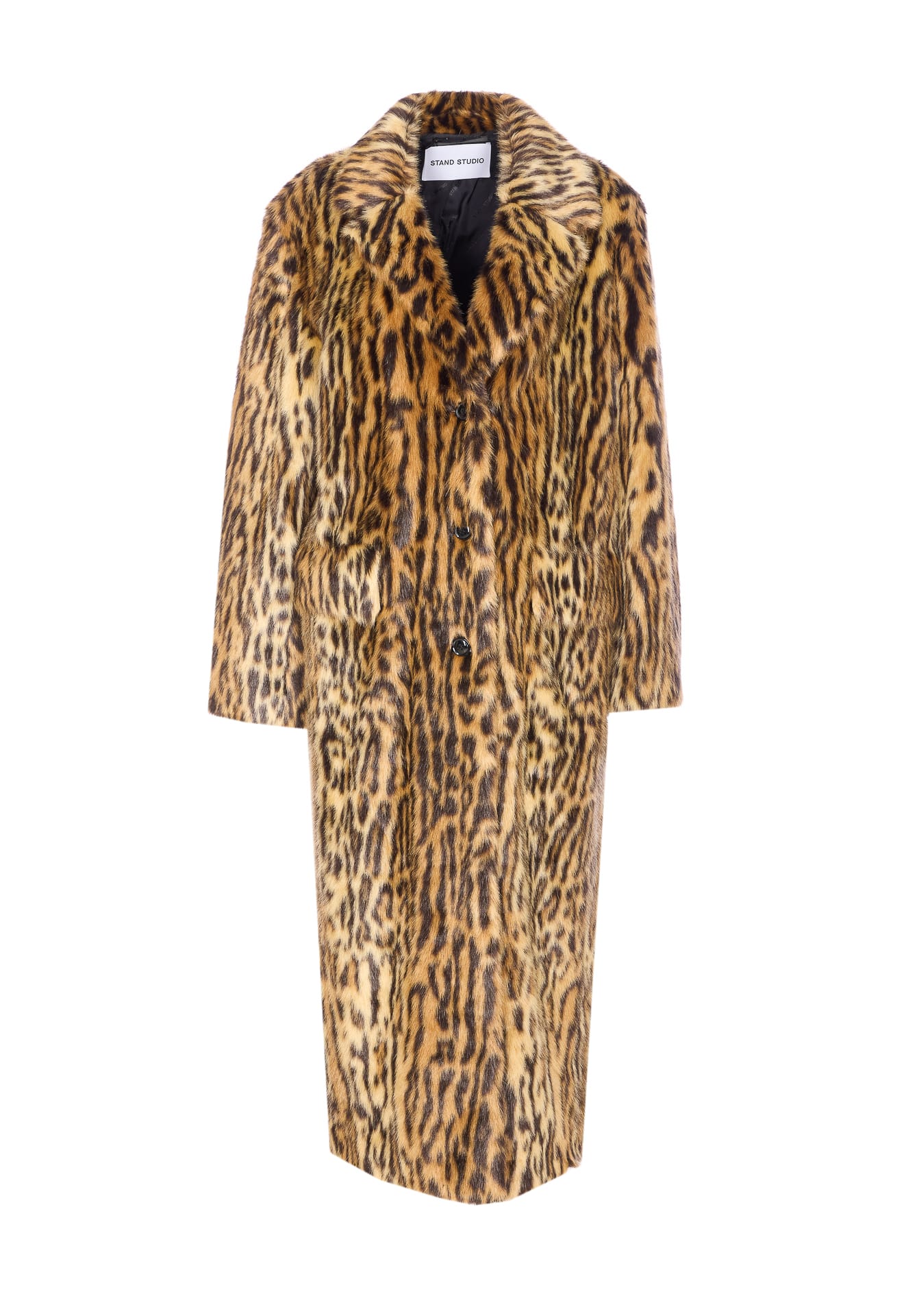 Stand Studio Marceline Leopard Print Faux Fur Coat In Brown