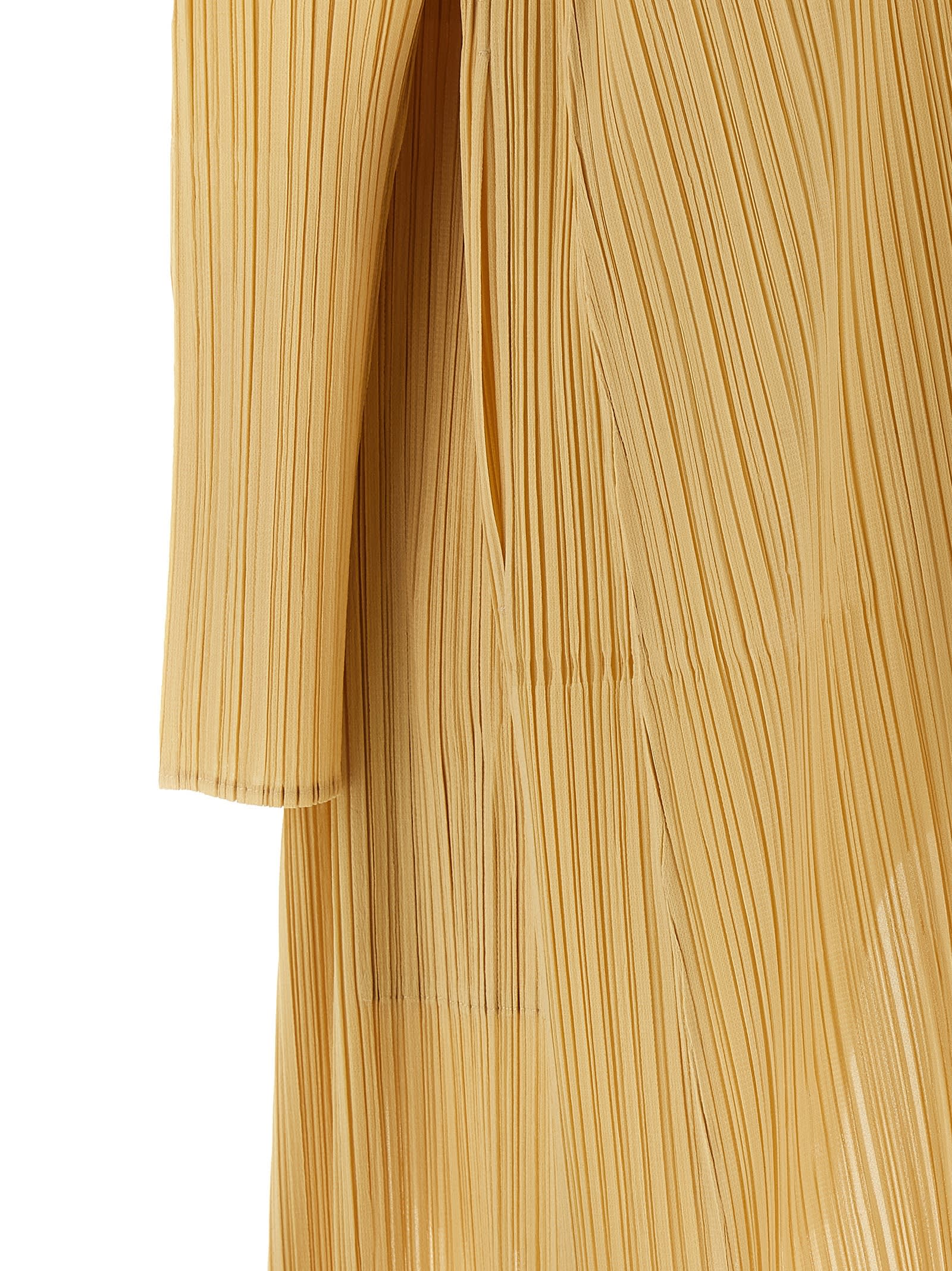 Issey Miyake Long Length Pleated Sleeve Cardigan In Neutral