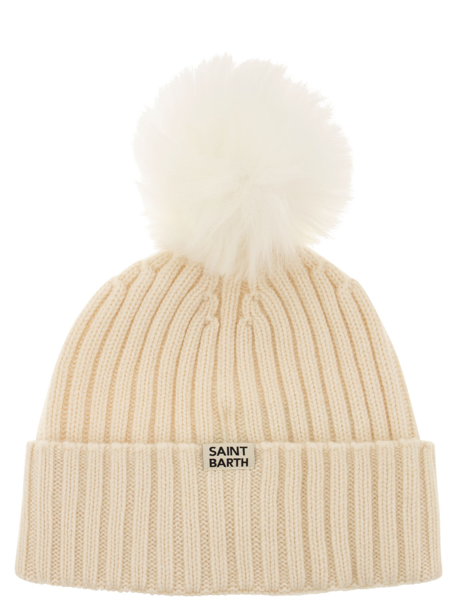 Shop Mc2 Saint Barth Hat With Pompom And Embroidery  In White