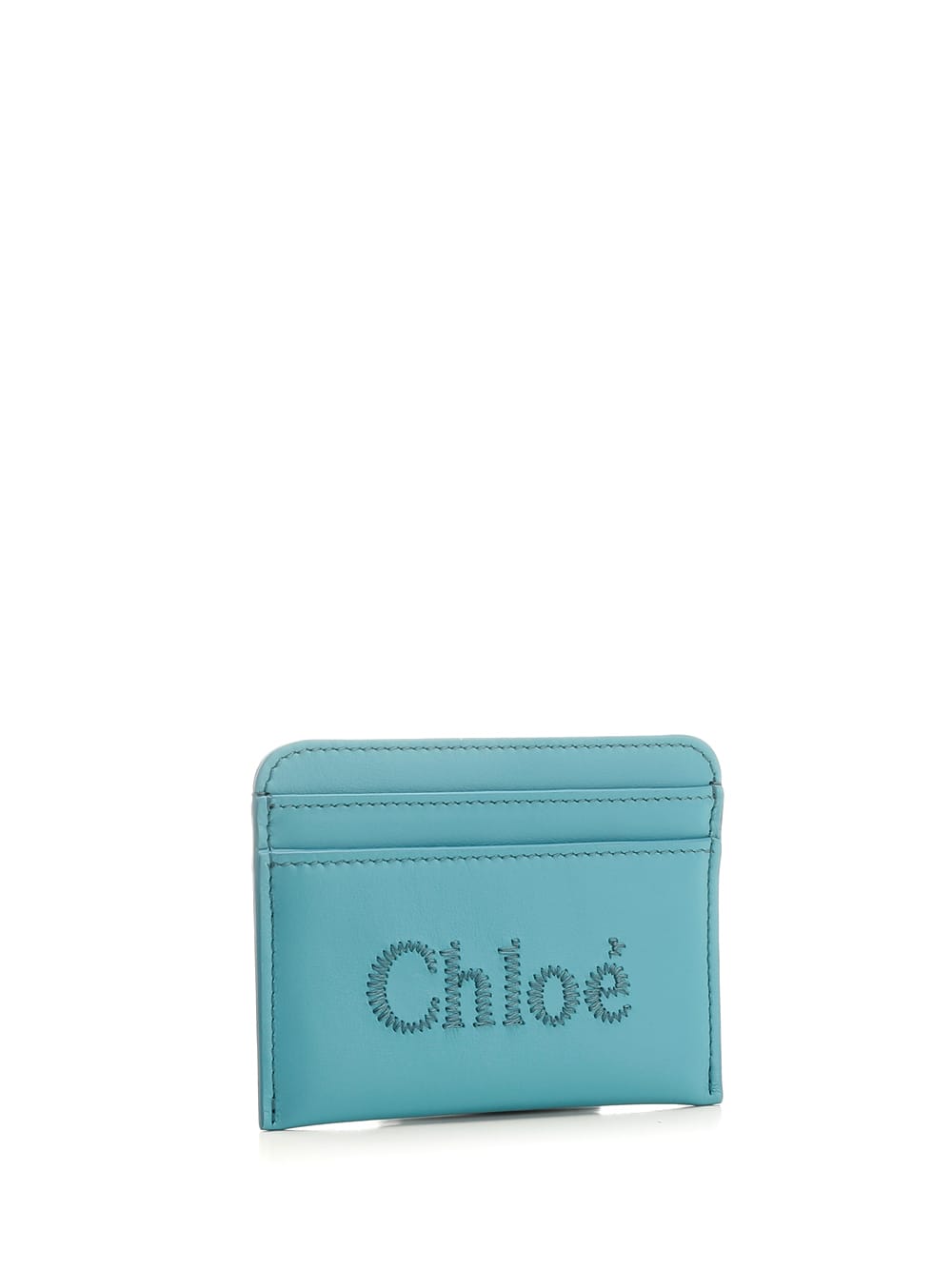 Shop Chloé Sense Logo Embroidered Cardholder In Azzurro