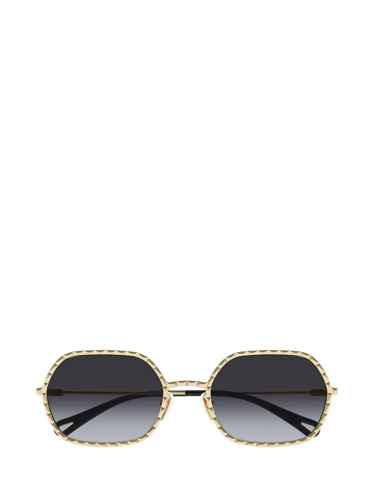 Shop Chloé Rectangular Frame Sunglasses In 001 Gold Gold Grey