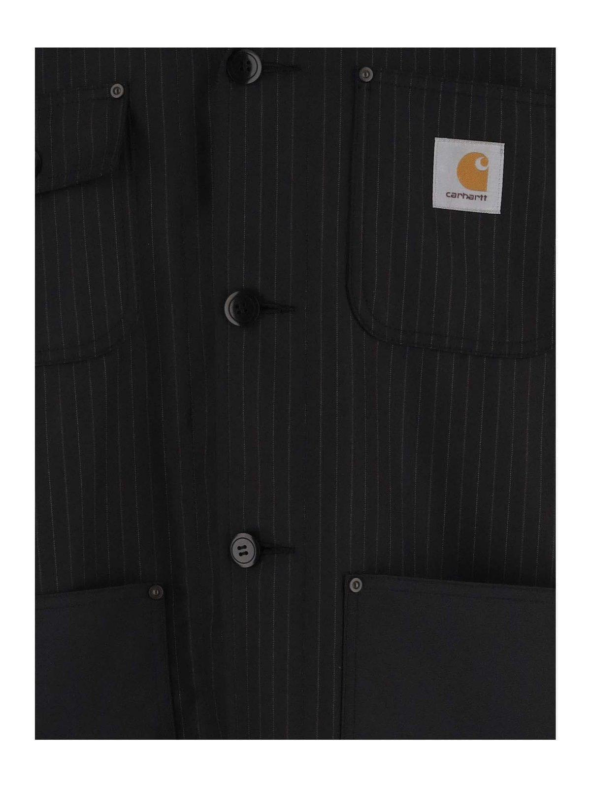 Shop Carhartt X  Pinstriped Logo Patch Coat In Black